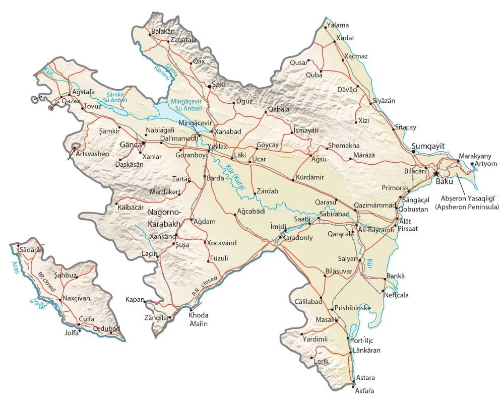 Azerbaijan Physical Map Glossy Poster Picture Photo Print Banner  Booma Prints