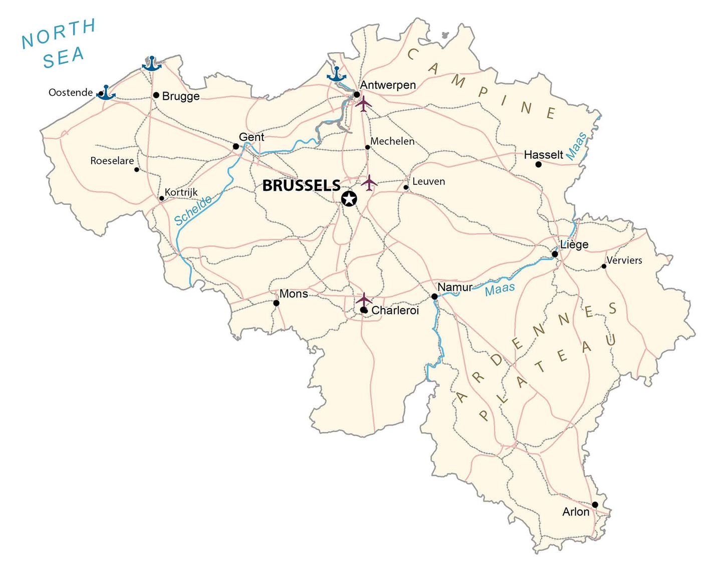 Belgium Road Map Glossy Poster Picture Photo Print Banner  Booma Prints