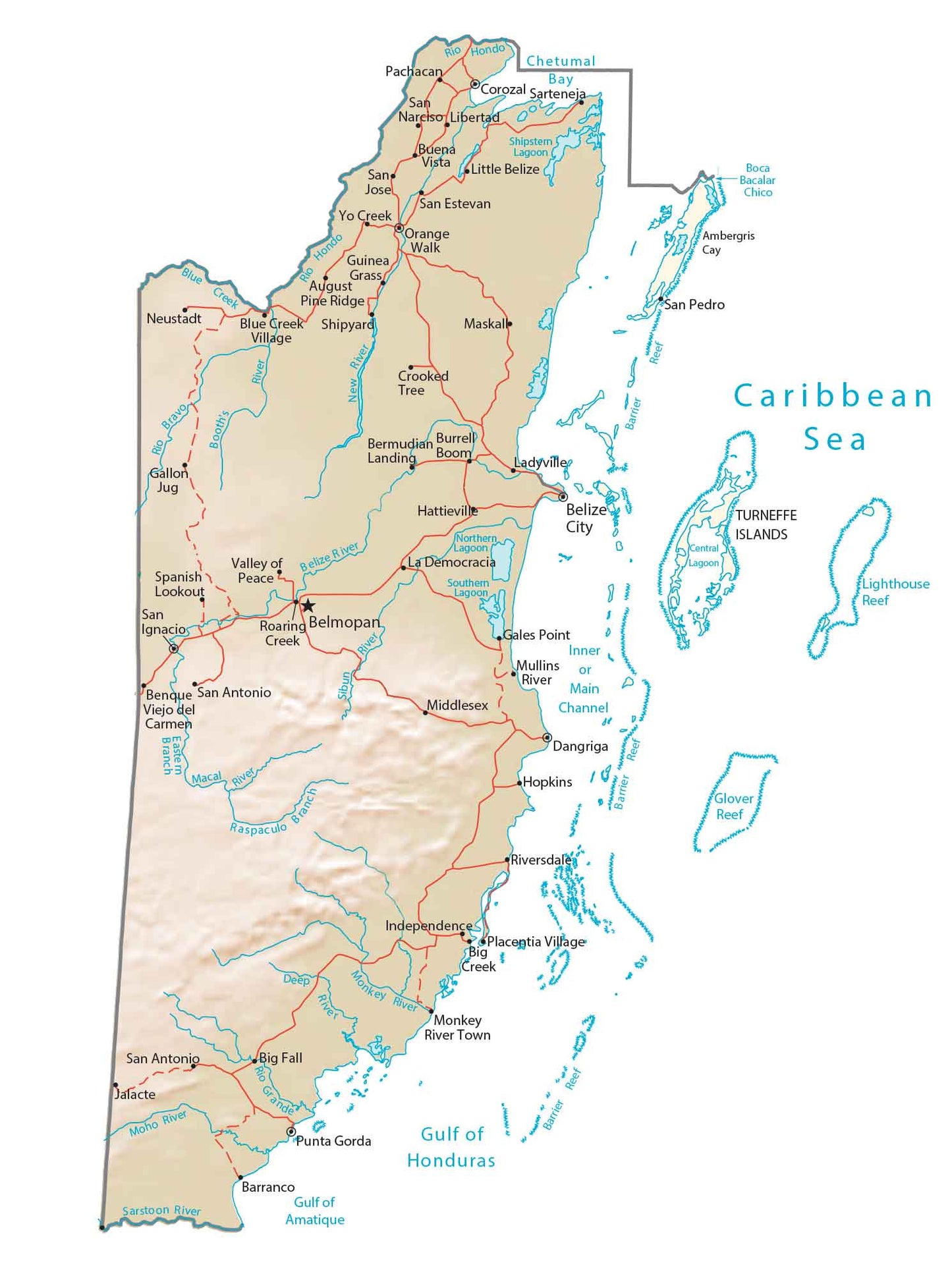 Belize Physical Terrain Map Glossy Poster Picture Photo Print Banner  Booma Prints