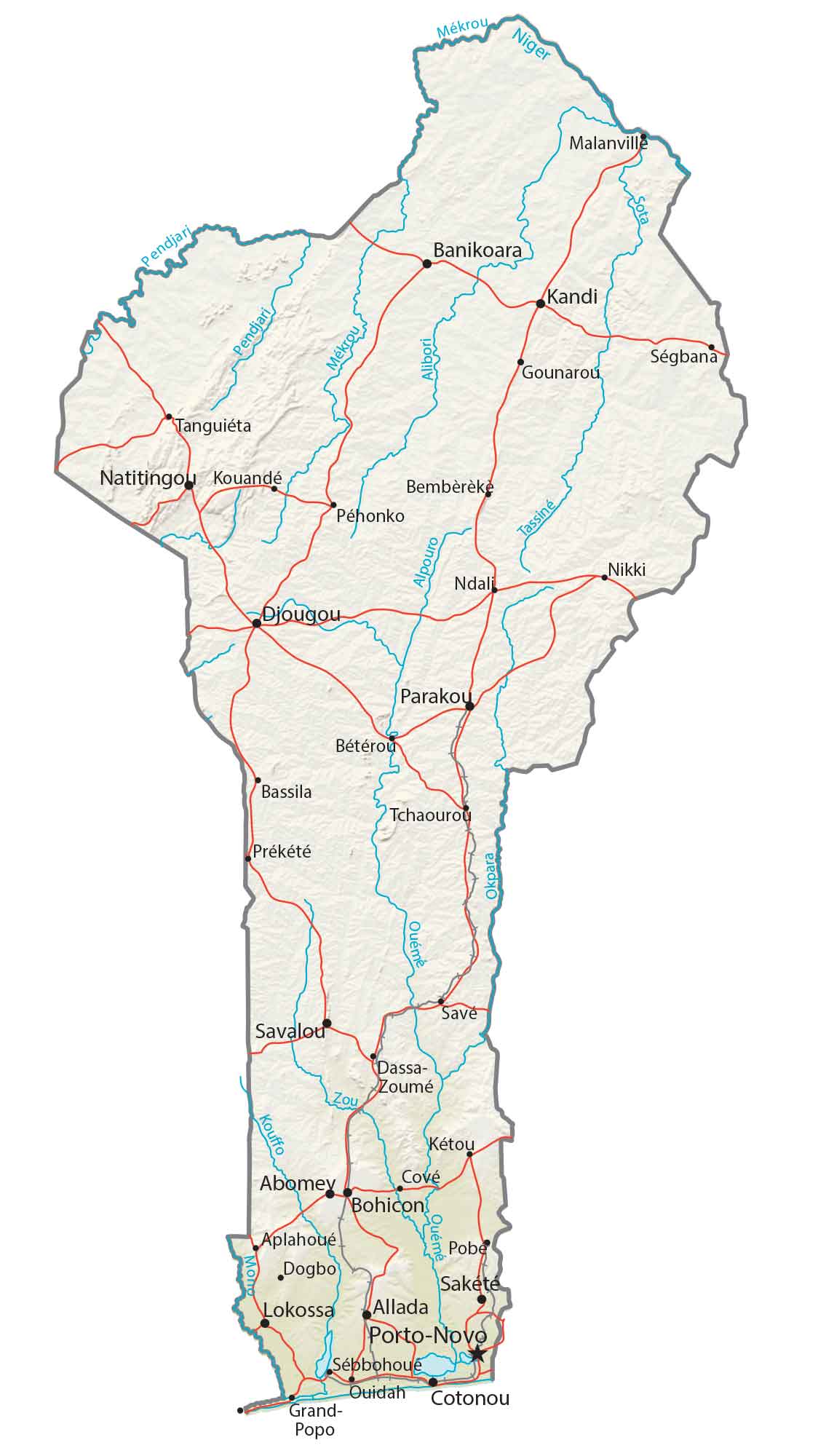 Benin Physical Map Glossy Poster Picture Photo Print Banner  Booma Prints