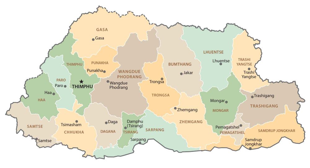 Bhutan Province Map Glossy Poster Picture Photo Print Banner  Booma Prints