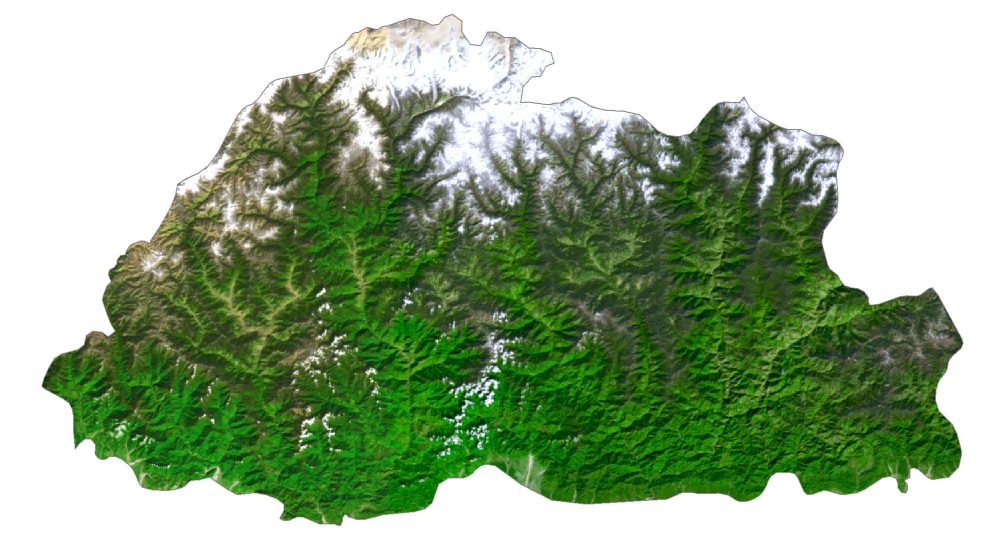 Bhutan Satellite Map Glossy Poster Picture Photo Print Banner  Booma Prints