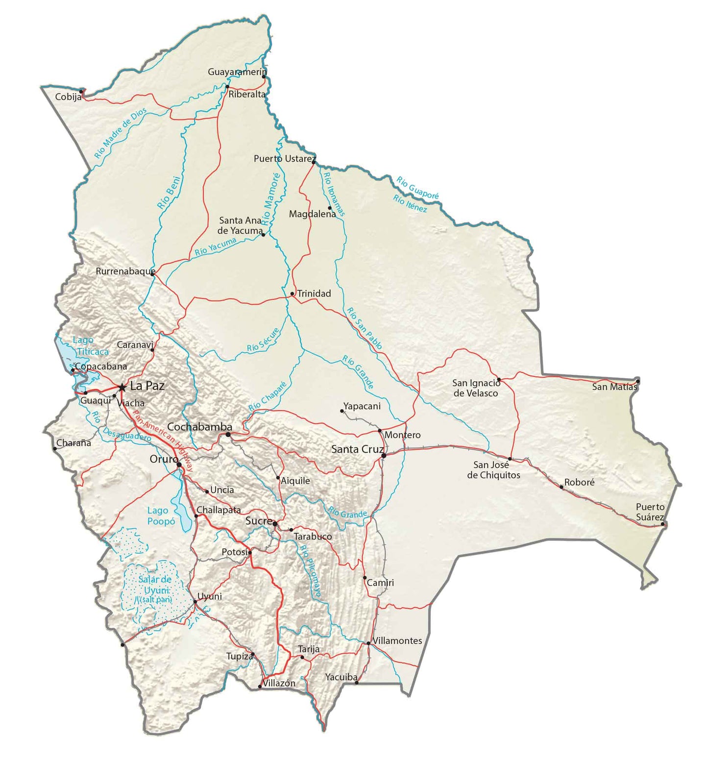 Bolivia Physical Map Glossy Poster Picture Photo Print Banner  Booma Prints
