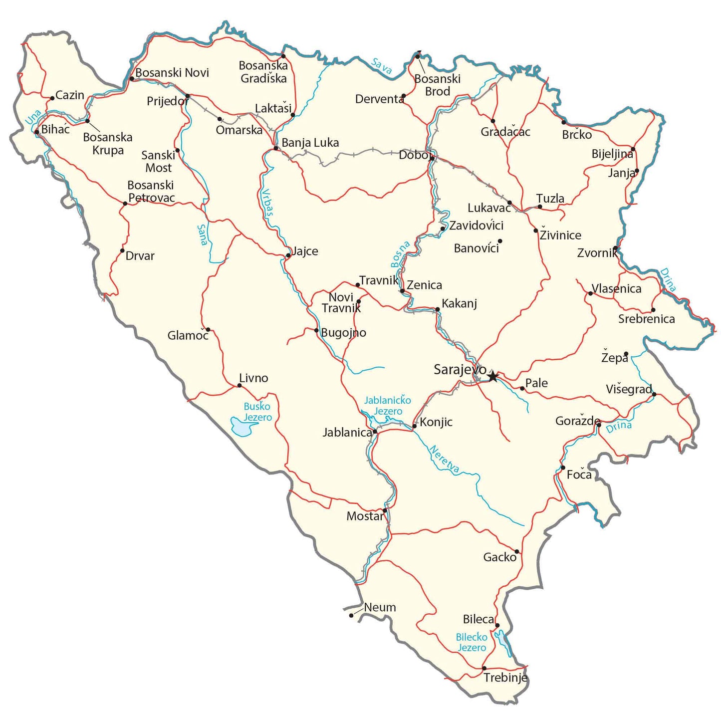 Bosnia & Herzegovina Road Map Glossy Poster Picture Photo Print Banner  Booma Prints
