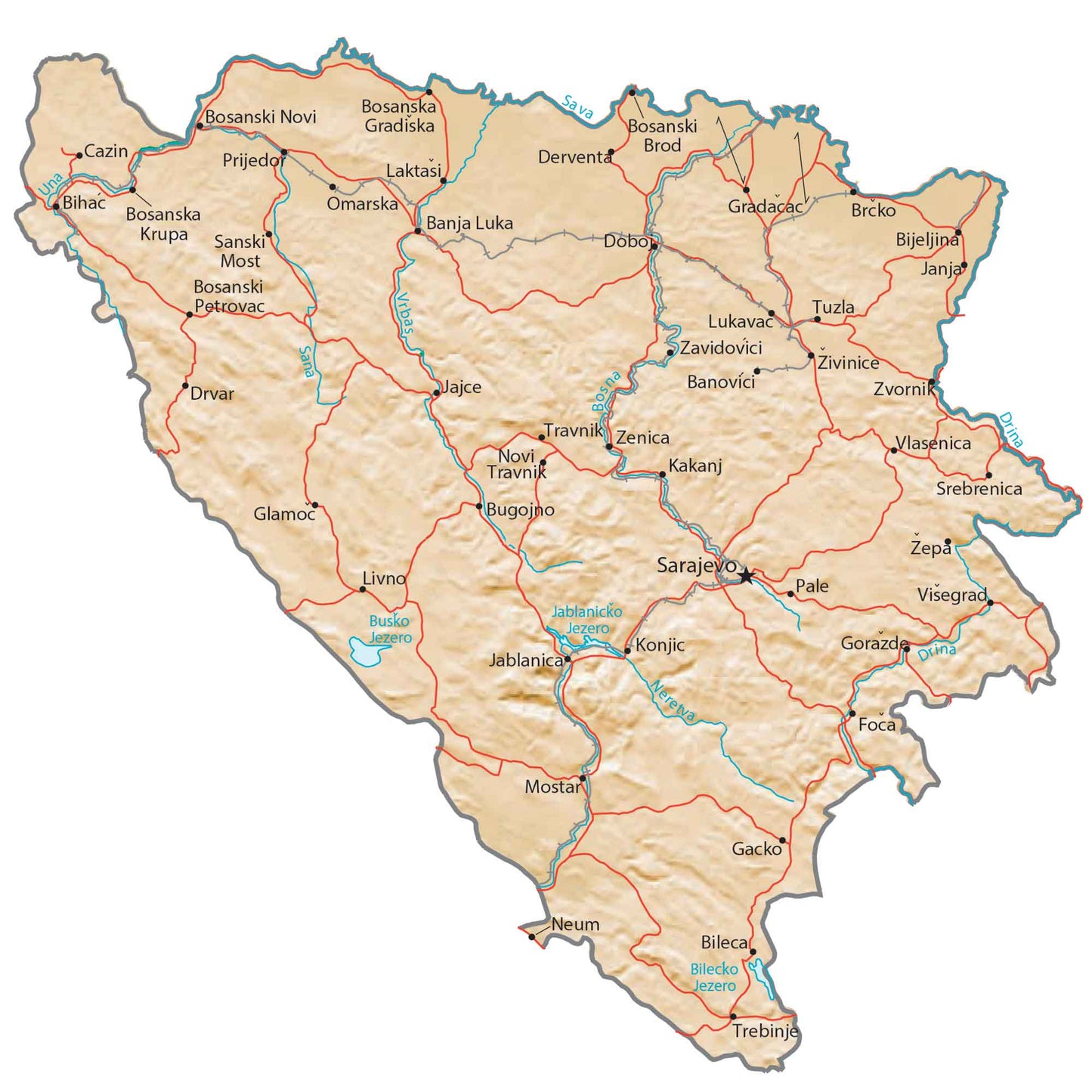 Bosnia & Herzegovina Physical Map Glossy Poster Picture Photo Print Banner  Booma Prints