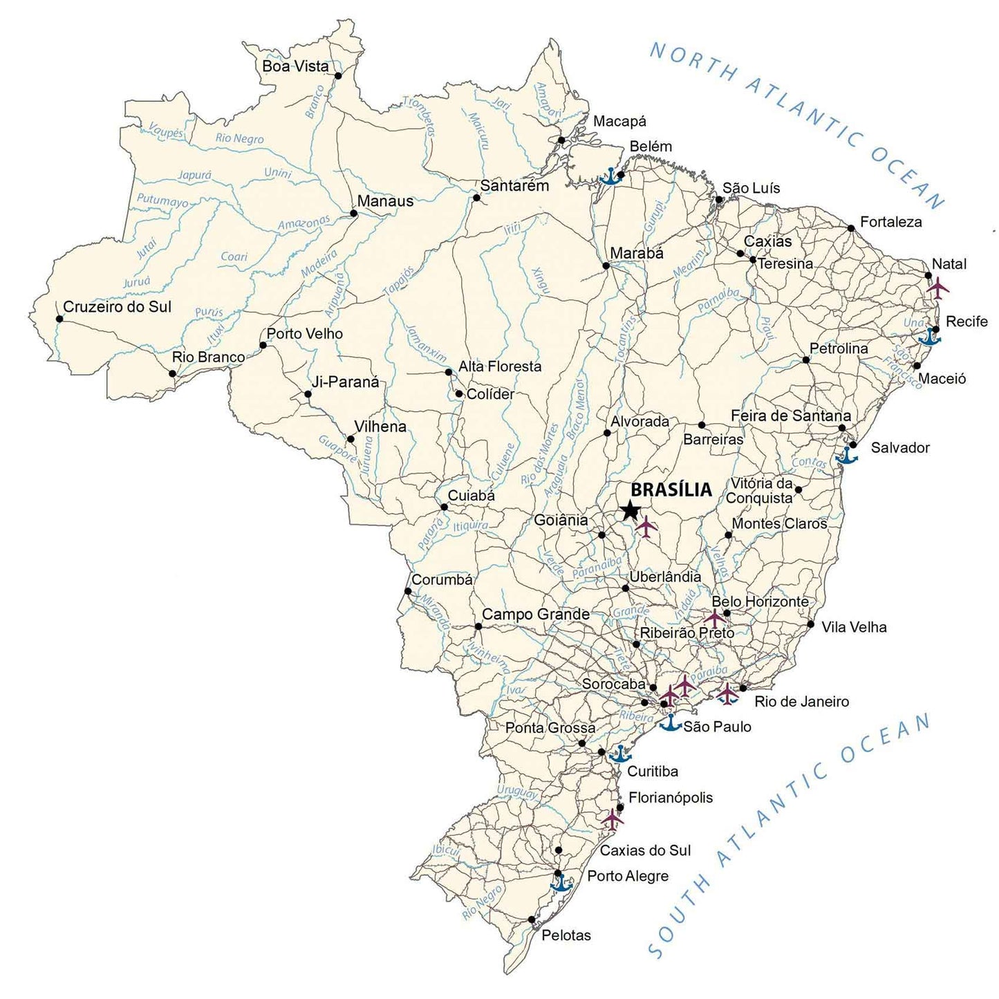 Brazil Road Map Glossy Poster Picture Photo Print Banner  Booma Prints