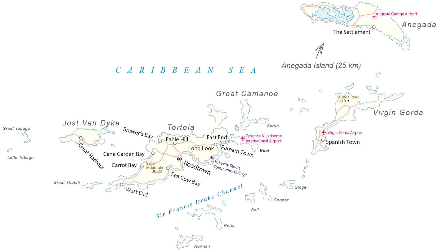 British Virgin Islands Map Glossy Poster Picture Photo Print Banner  Booma Prints
