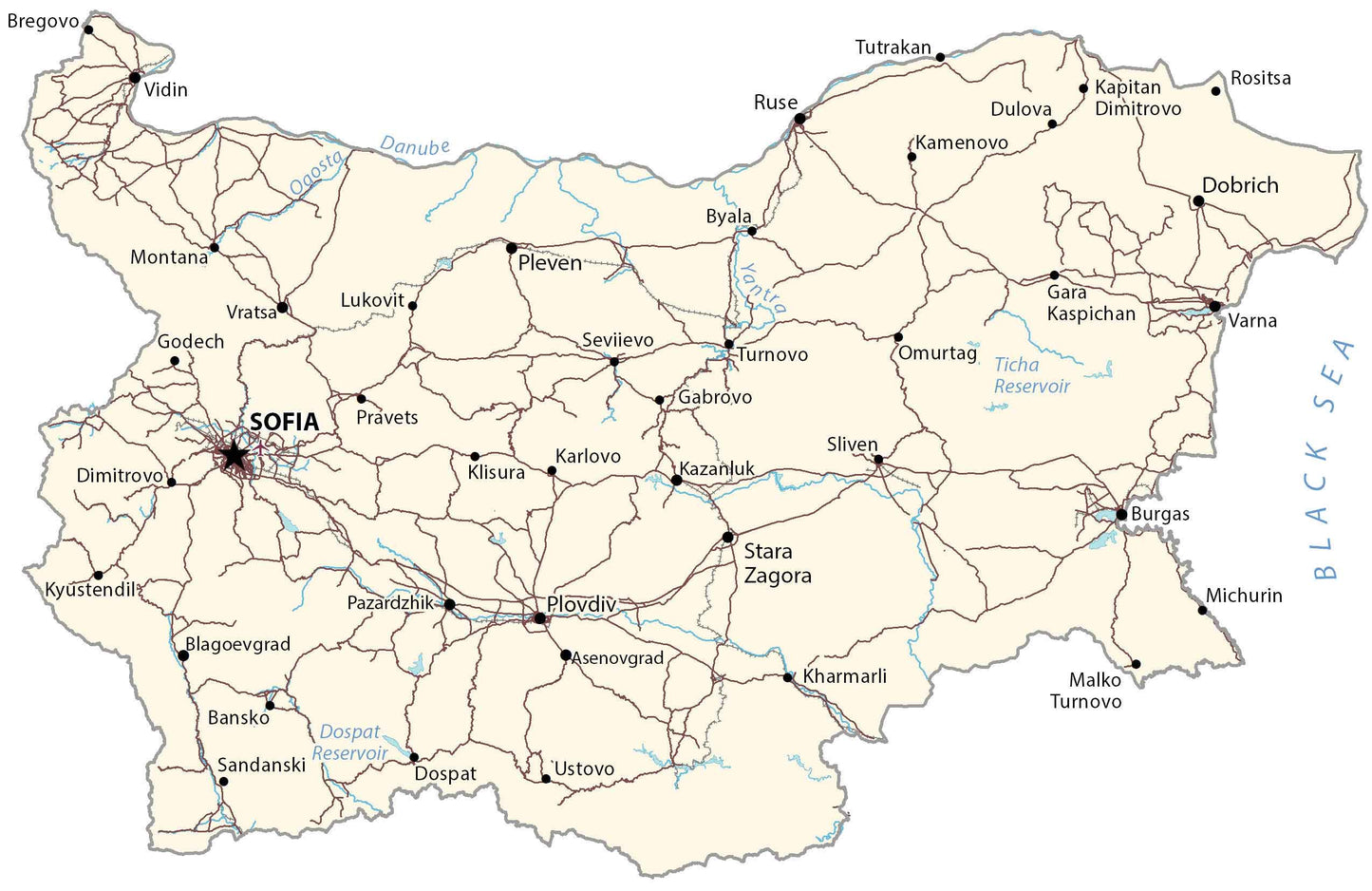 Bulgaria Road Map Glossy Poster Picture Photo Print Banner  Booma Prints