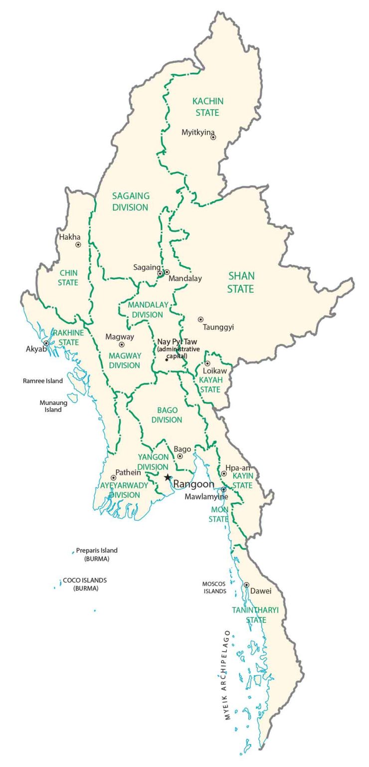 Burma Myanmar Province Map Glossy Poster Picture Photo Print Banner  Booma Prints