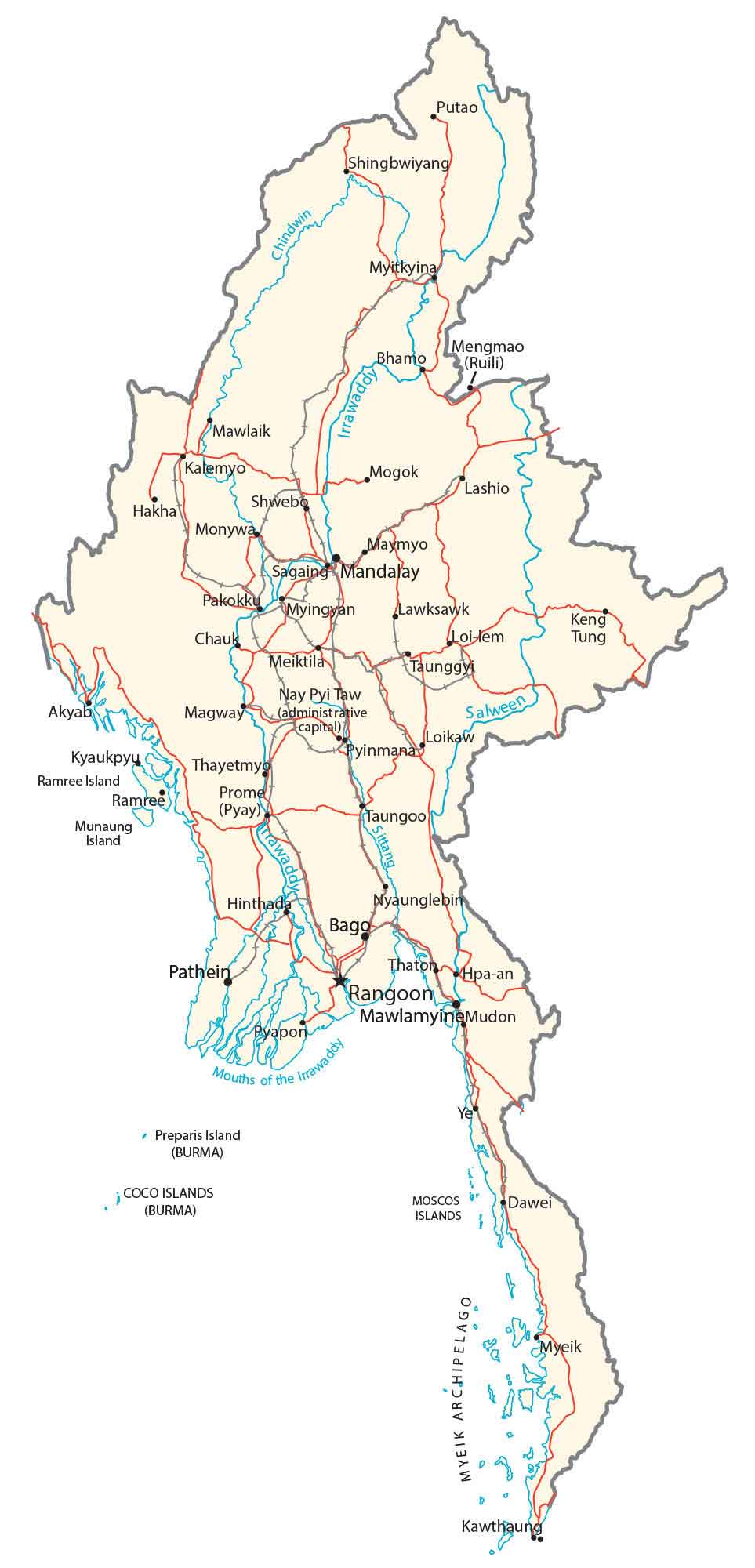 Burma Myanmar Road Map Glossy Poster Picture Photo Print Banner  Booma Prints