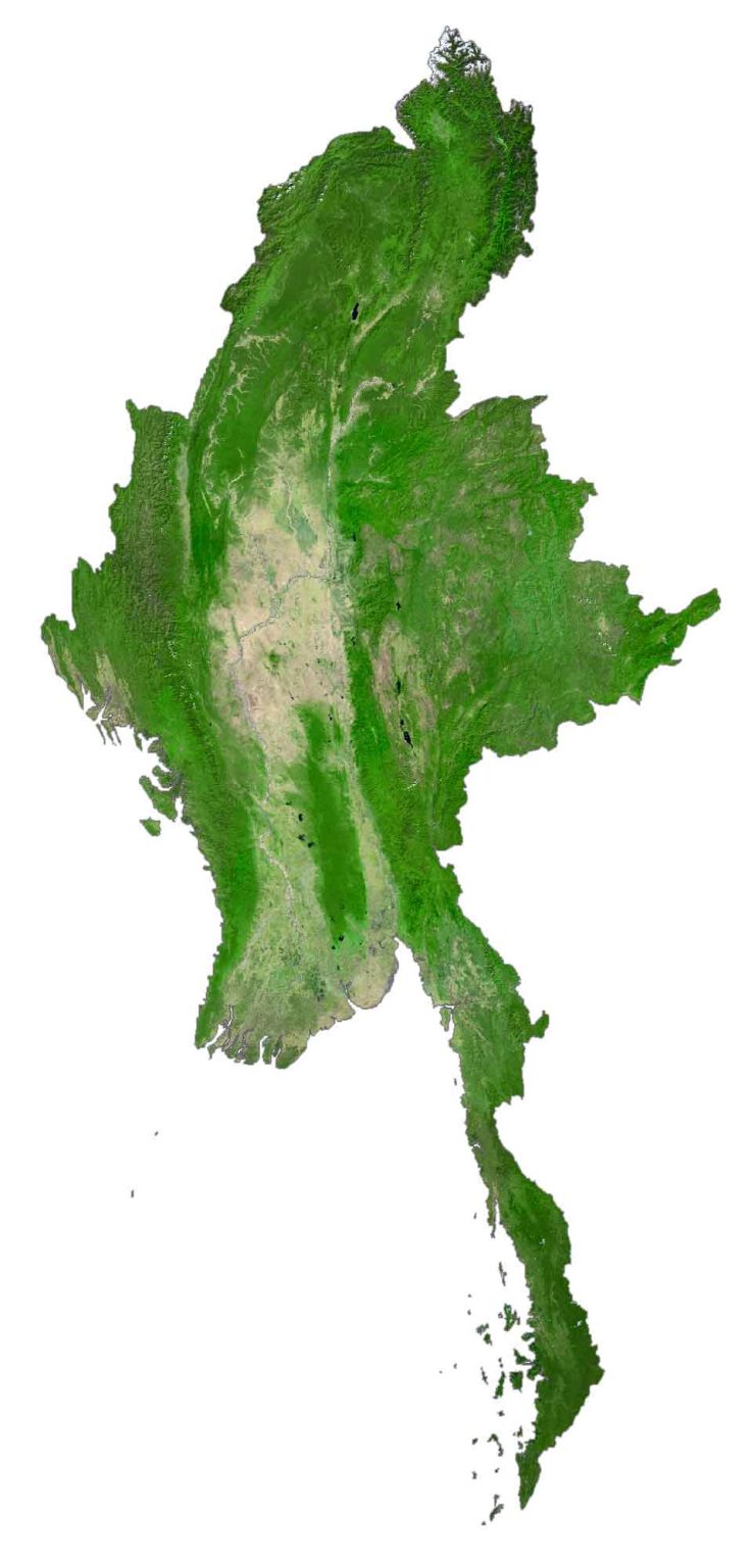 Burma Myanmar Satellite Map Glossy Poster Picture Photo Print Banner  Booma Prints