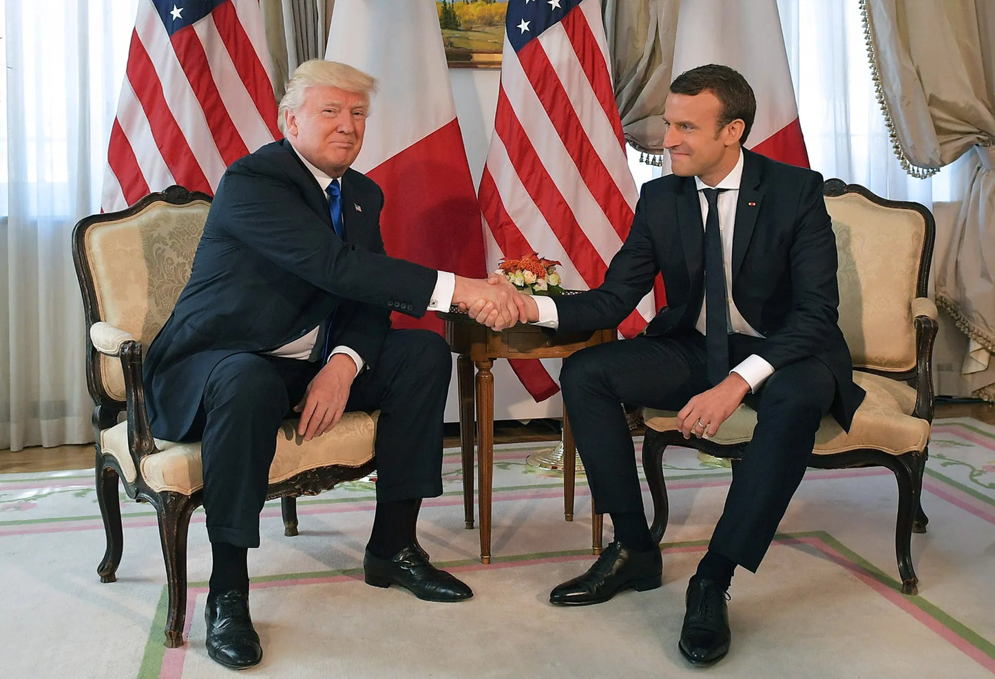 Trump Macron Meeting 2024 Glossy Poster Picture Photo Print Banner  Booma Prints