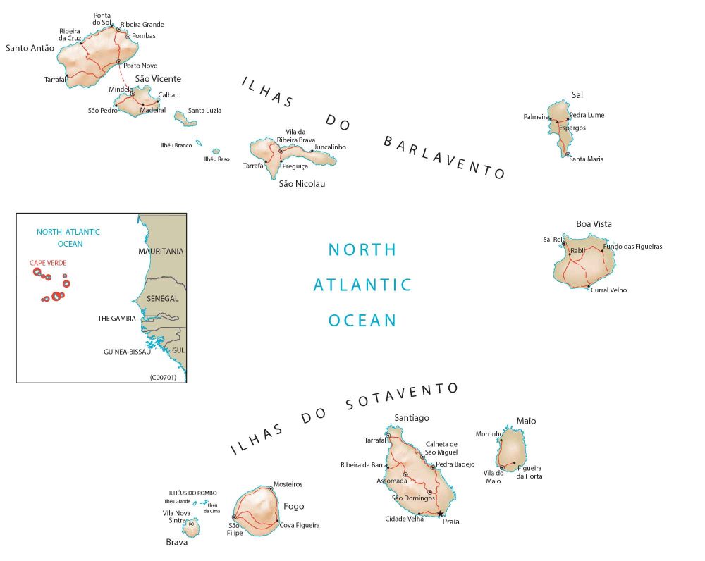 Cape Verde Physical Map Glossy Poster Picture Photo Print Banner  Booma Prints