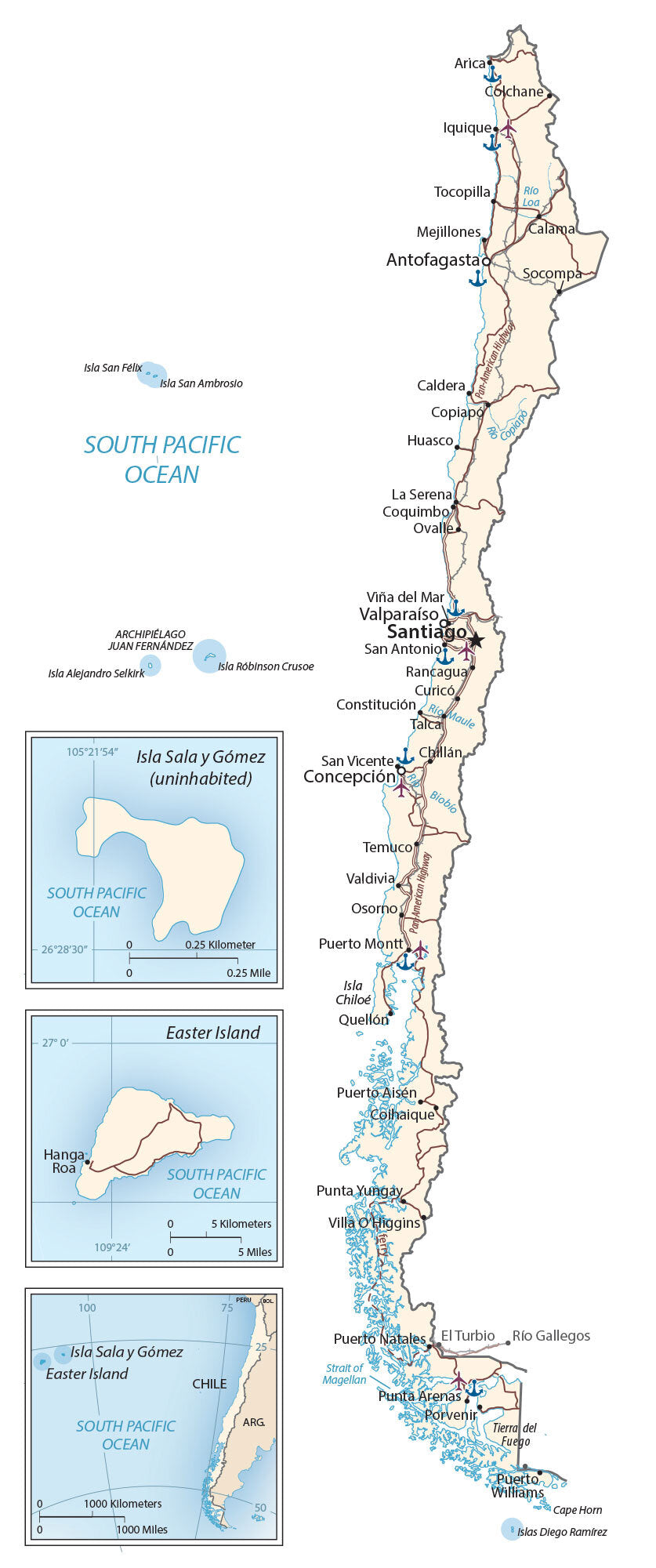 Chile Road Map Glossy Poster Picture Photo Print Banner  Booma Prints