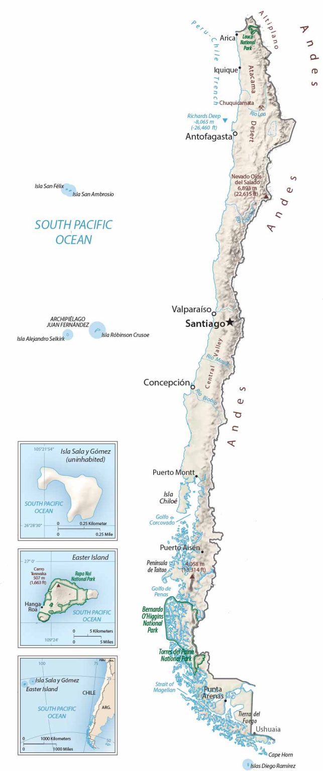 Chile Physical Map Glossy Poster Picture Photo Print Banner  Booma Prints
