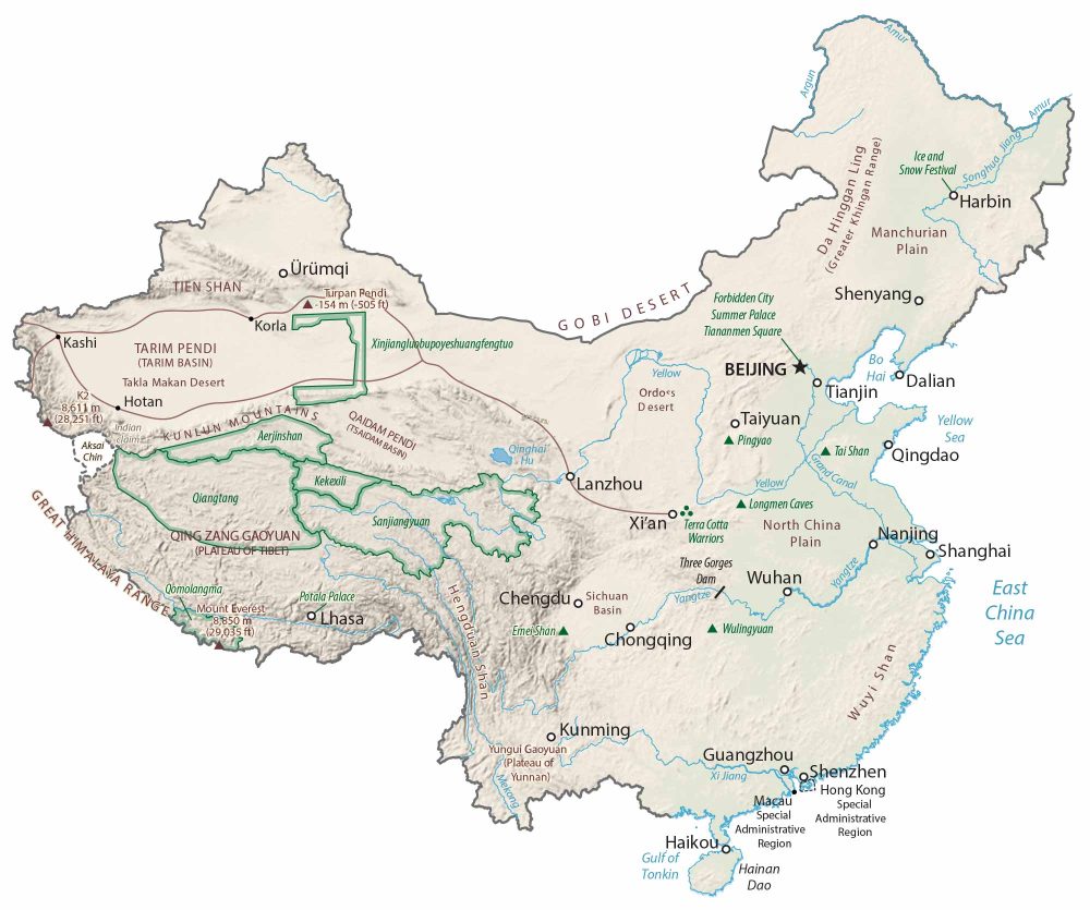 China Physical Map Glossy Poster Picture Photo Print Banner  Booma Prints