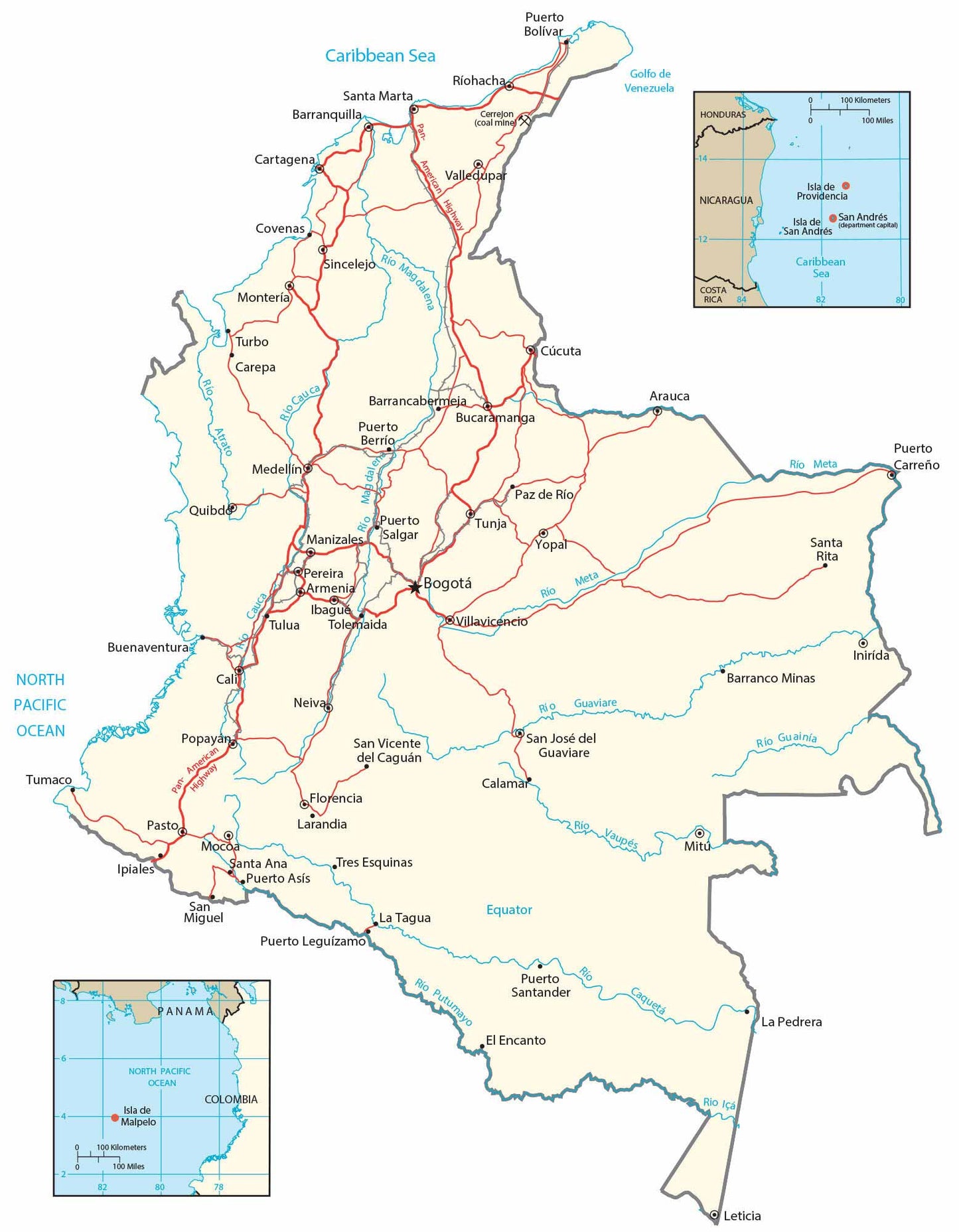 Colombia Road Map Glossy Poster Picture Photo Print Banner  Booma Prints