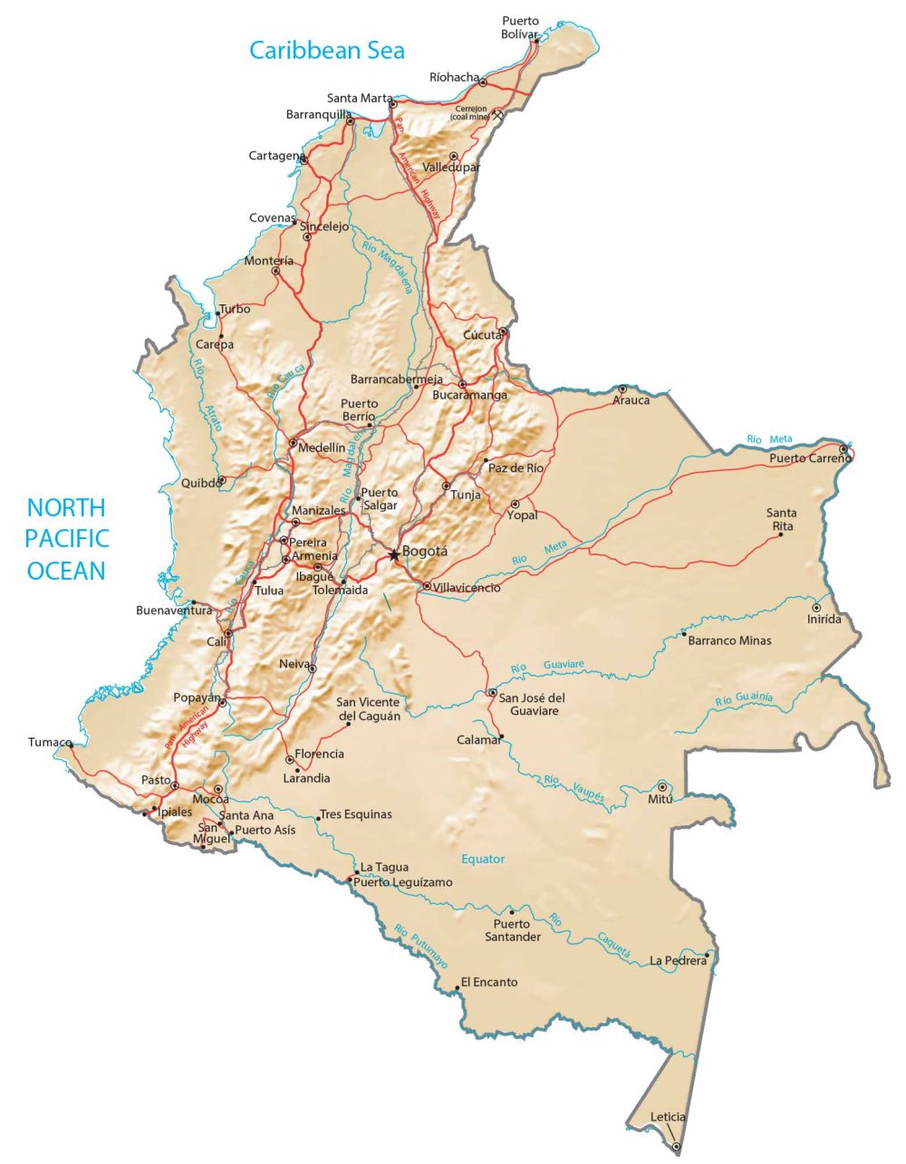 Colombia Physical Map Glossy Poster Picture Photo Print Banner  Booma Prints
