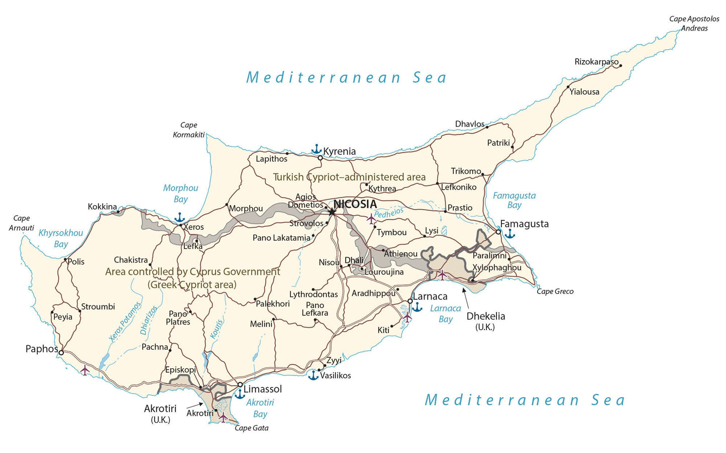 Cyprus Road Map Glossy Poster Picture Photo Print Banner  Booma Prints