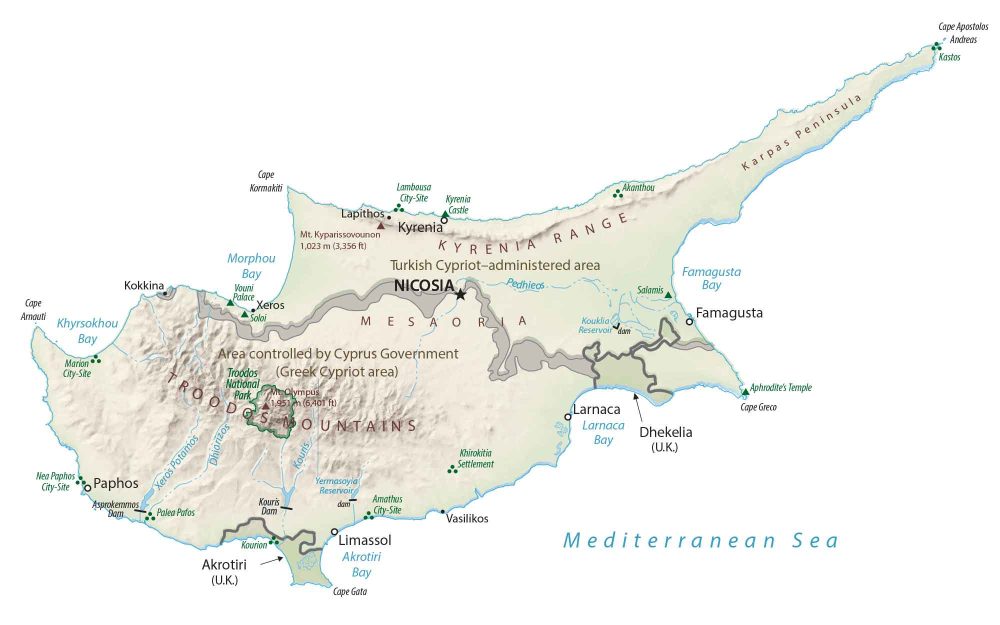 Cyprus Physical Map Glossy Poster Picture Photo Print Banner  Booma Prints