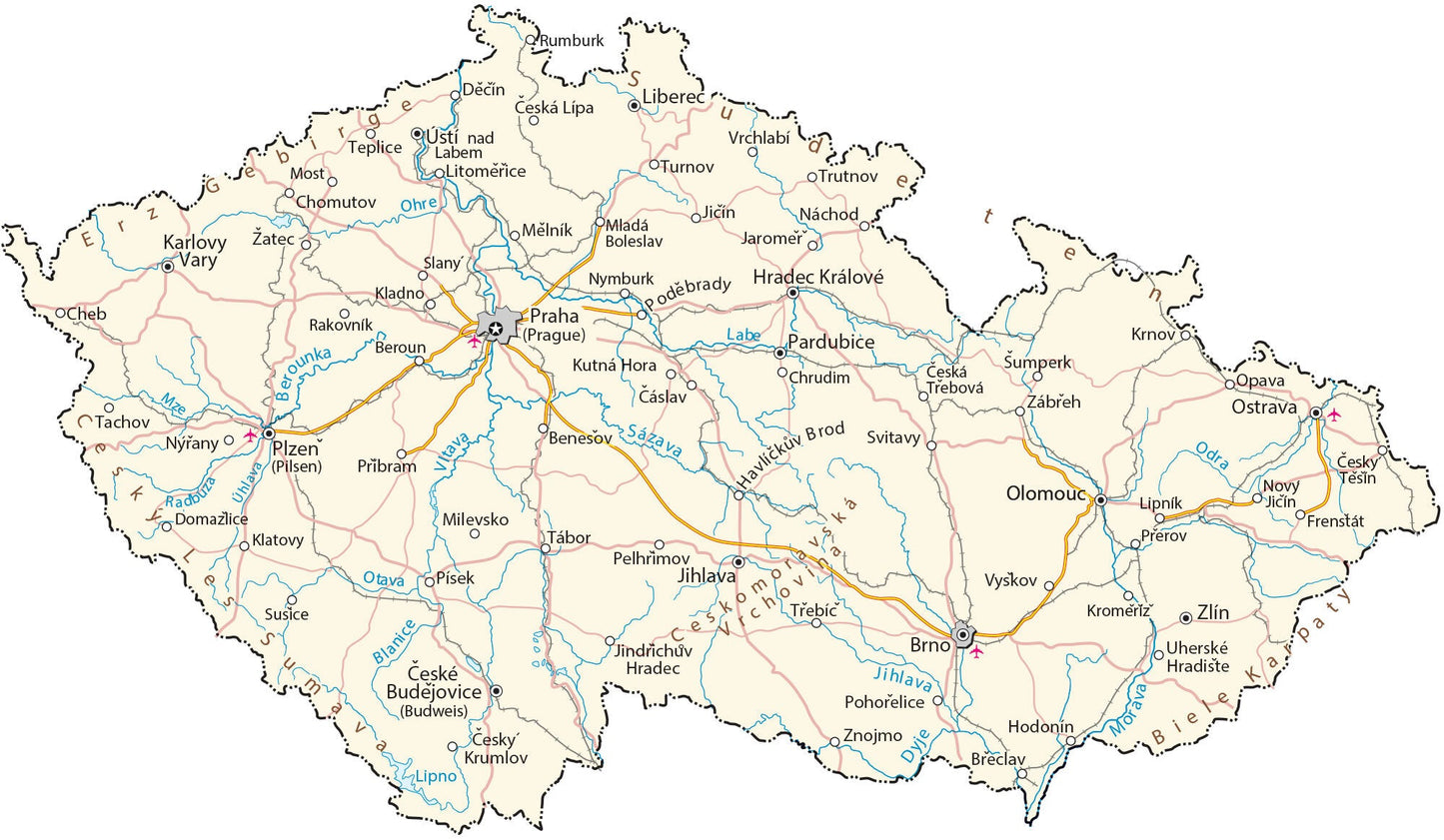 Czech Republic Road Map Glossy Poster Picture Photo Print Banner  Booma Prints