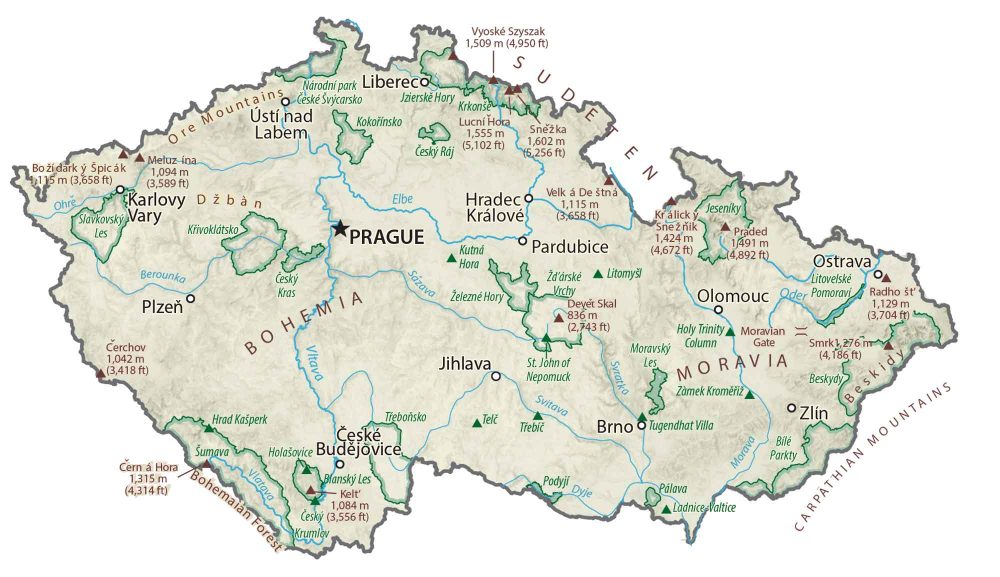 Czech Republic Physical Map Glossy Poster Picture Photo Print Banner  Booma Prints