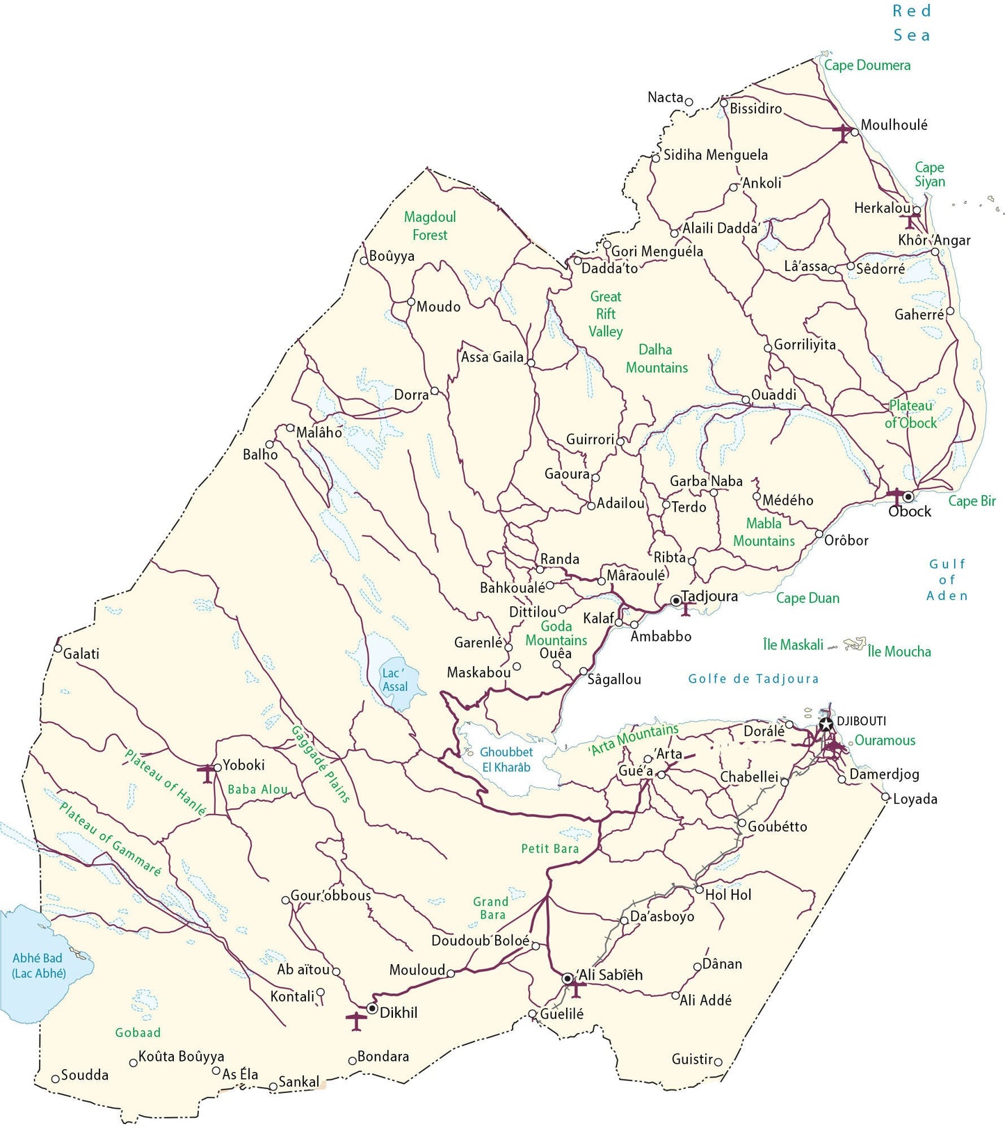 Djibouti Road Map Glossy Poster Picture Photo Print Banner  Booma Prints