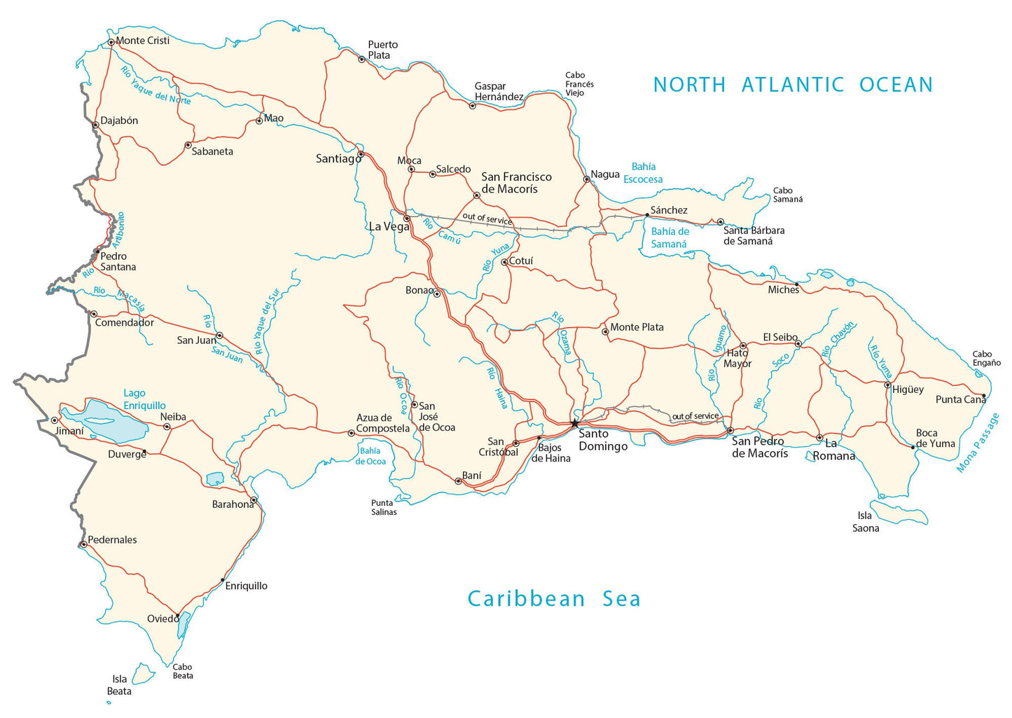 Dominican Republic Road Map Glossy Poster Picture Photo Print Banner  Booma Prints