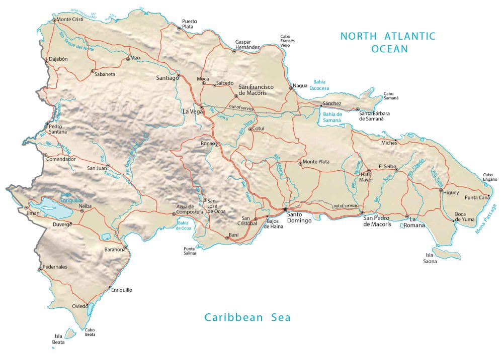 Dominican Republic Physical Map Glossy Poster Picture Photo Print Banner  Booma Prints