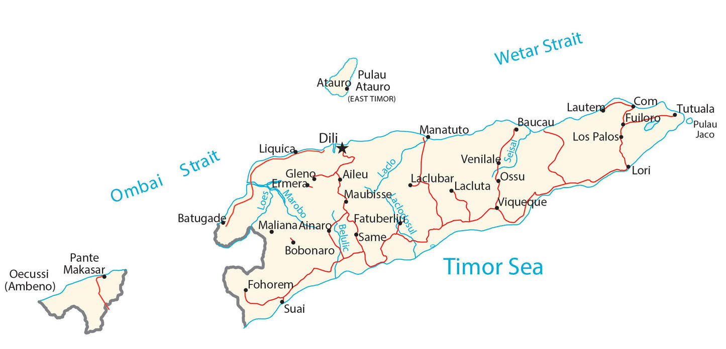 East Timor Road Map Glossy Poster Picture Photo Print Banner  Booma Prints