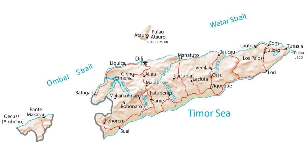 East Timor Physical Map Glossy Poster Picture Photo Print Banner  Booma Prints
