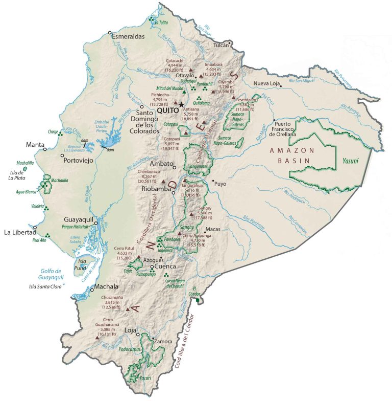 Ecuador Physical Map Glossy Poster Picture Photo Print Banner  Booma Prints