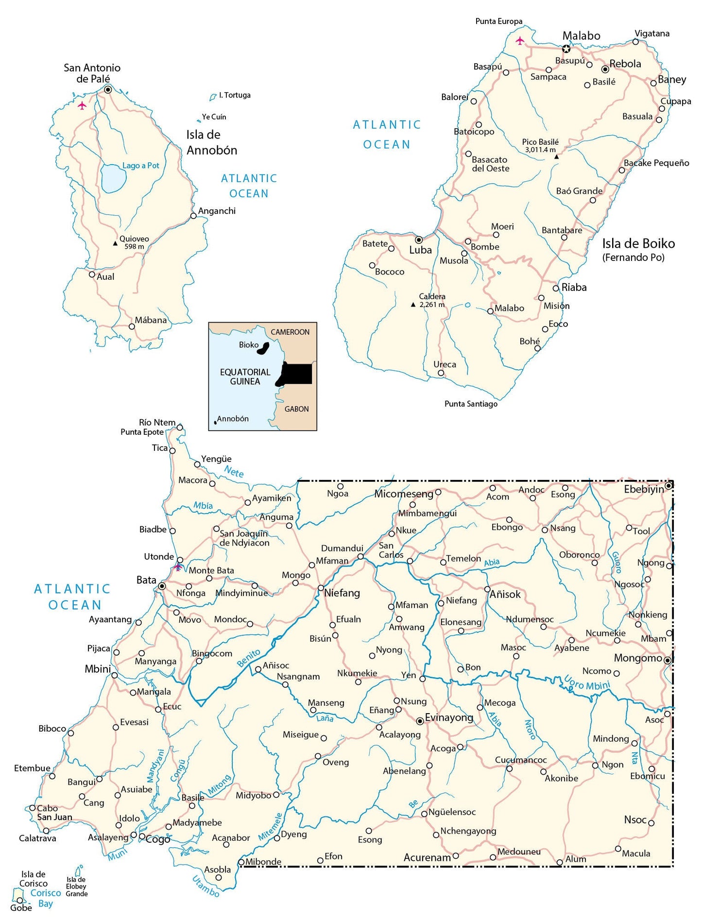 Equitorial Guinea Road Map Glossy Poster Picture Photo Print Banner  Booma Prints