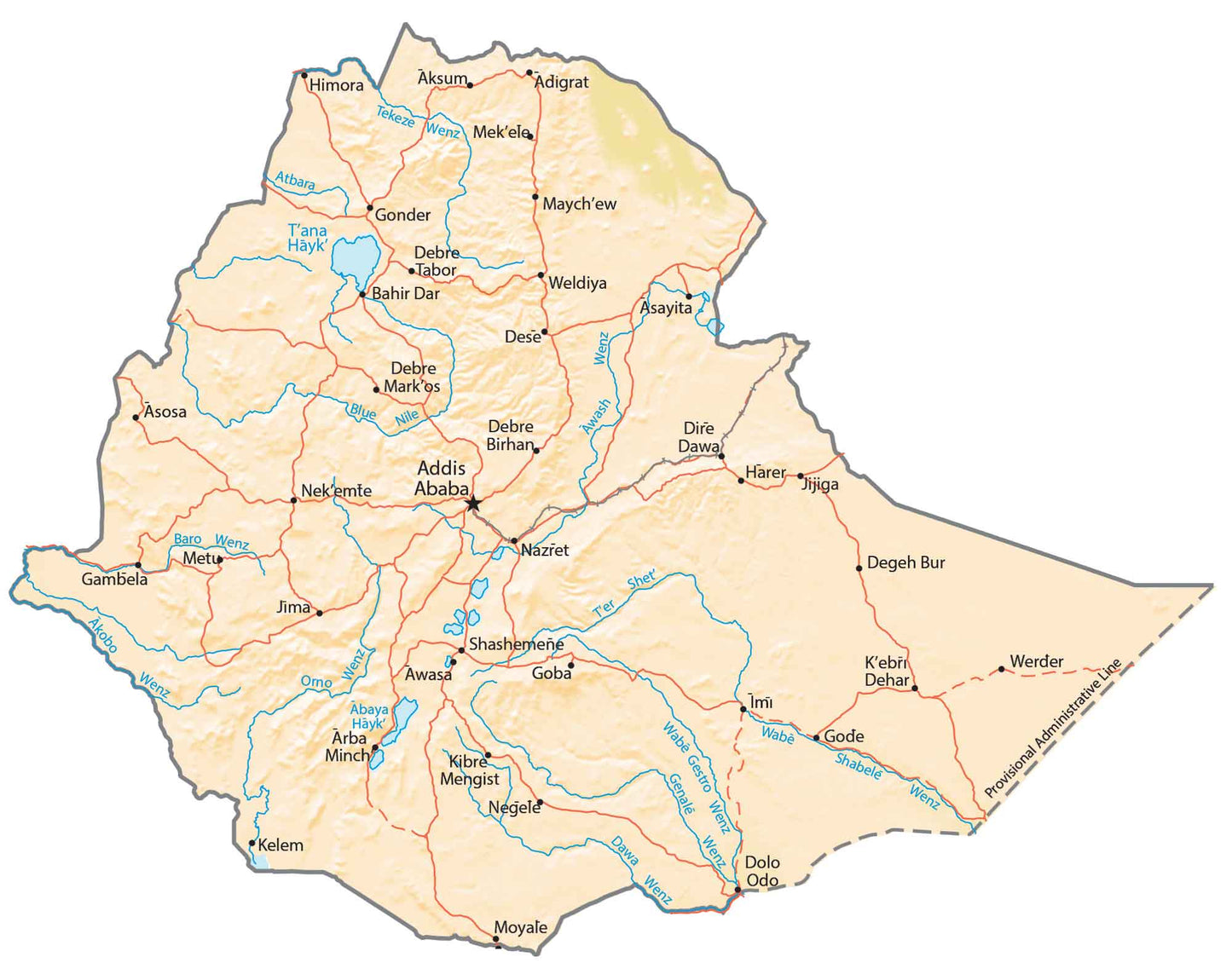 Ethiopia Physical Map Glossy Poster Picture Photo Print Banner  Booma Prints