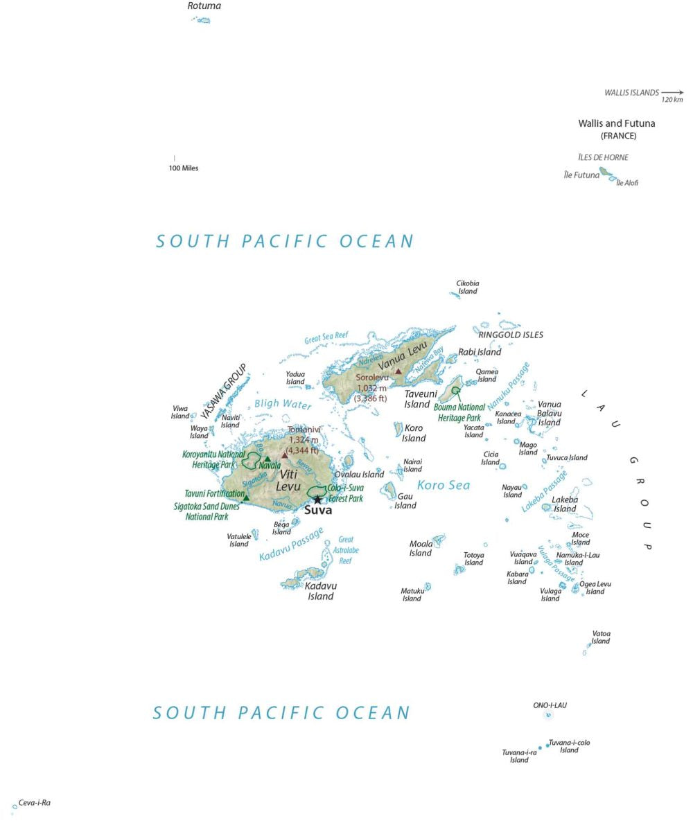 Fiji Islands Physical Terrain Map Glossy Poster Picture Photo Print Banner  Booma Prints