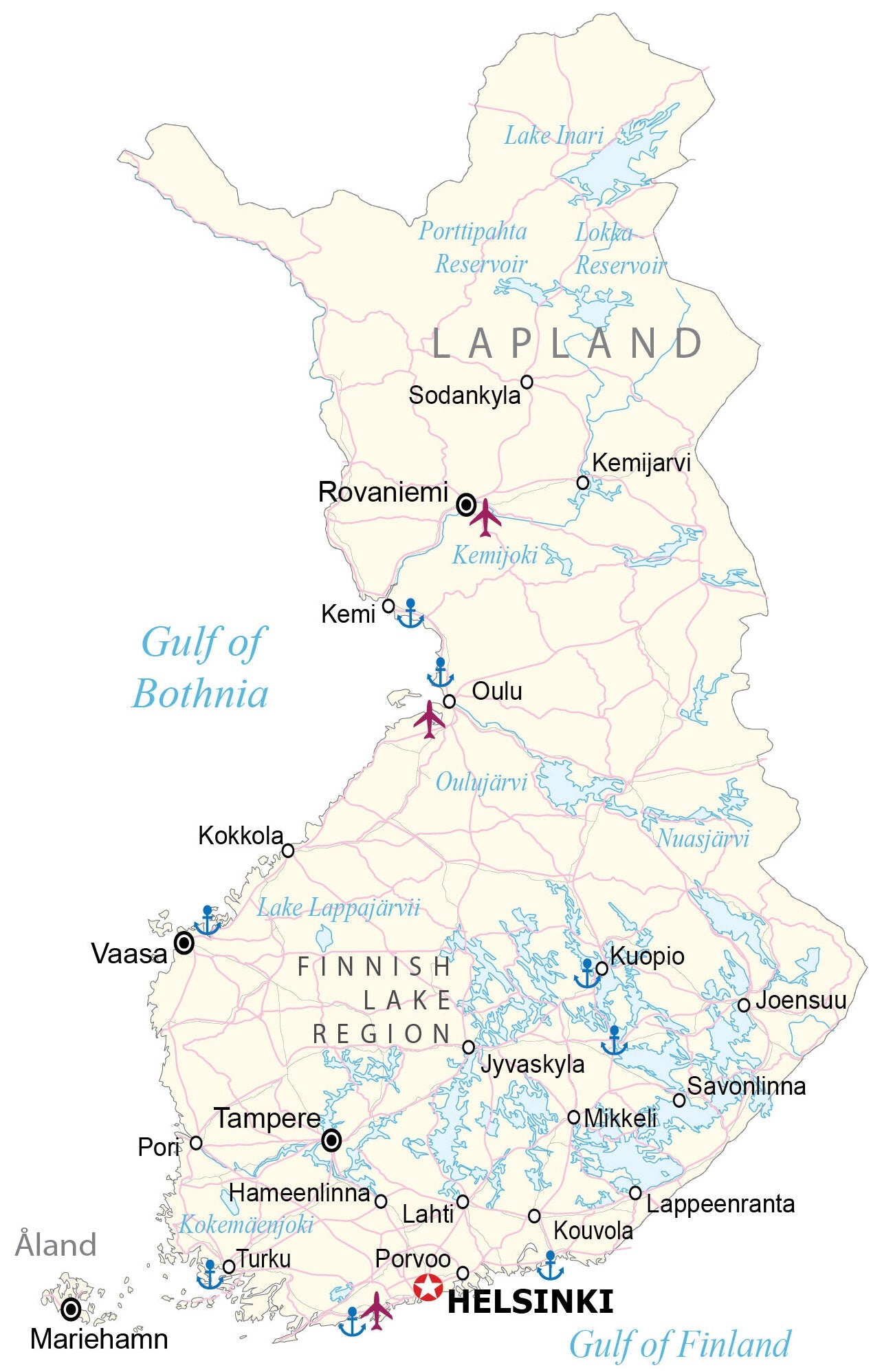 Finland Road Map Glossy Poster Picture Photo Print Banner  Booma Prints