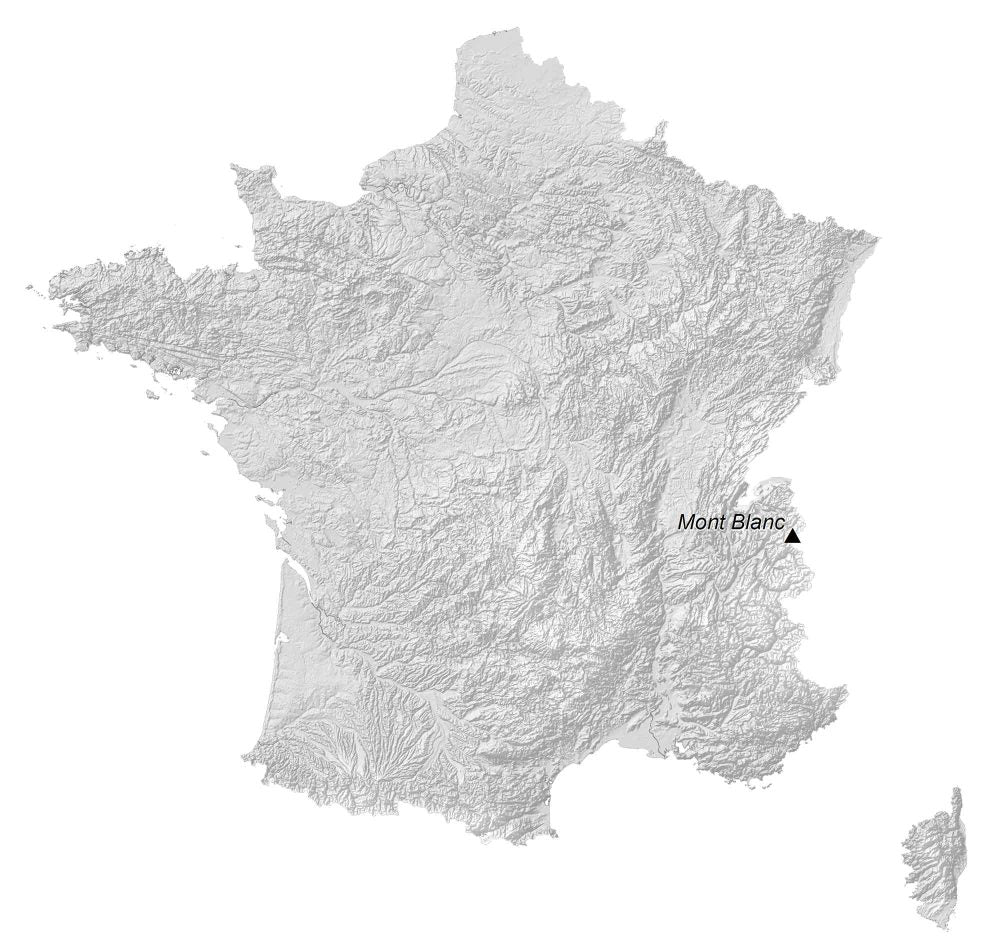 France Elevation Map Glossy Poster Picture Photo Print Banner  Booma Prints