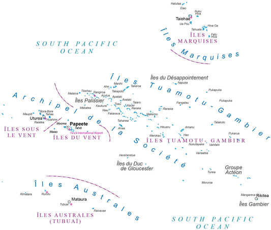 French Polynesia Map Glossy Poster Picture Photo Print Banner  Booma Prints