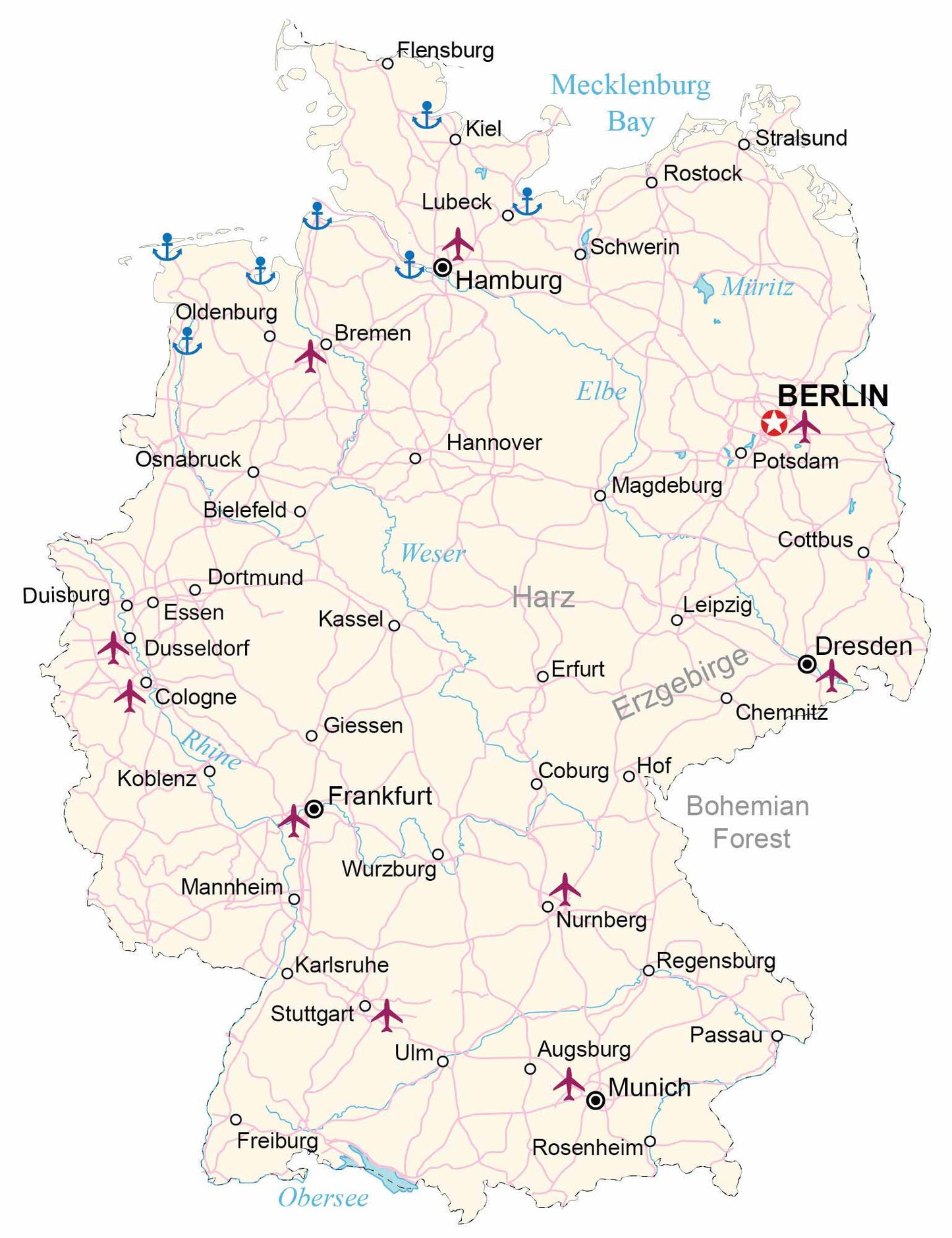 Germany Road Map Glossy Poster Picture Photo Print Banner  Booma Prints