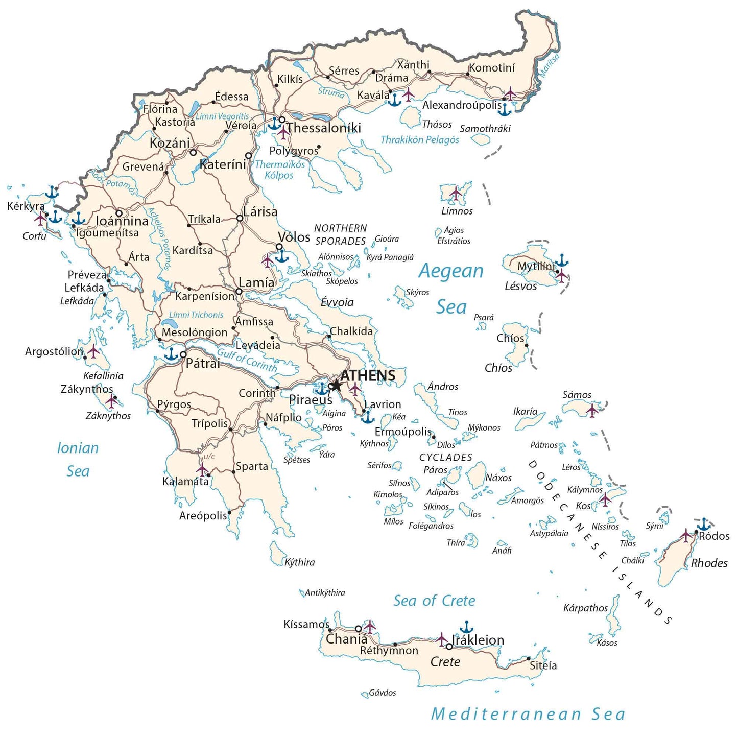 Greece Road Map Glossy Poster Picture Photo Print Banner  Booma Prints