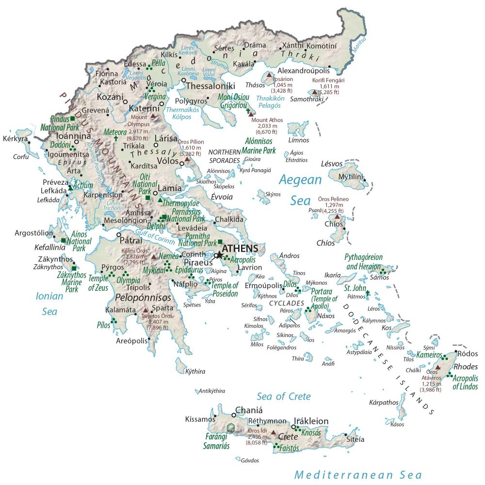 Greece Physical Map Glossy Poster Picture Photo Print Banner  Booma Prints