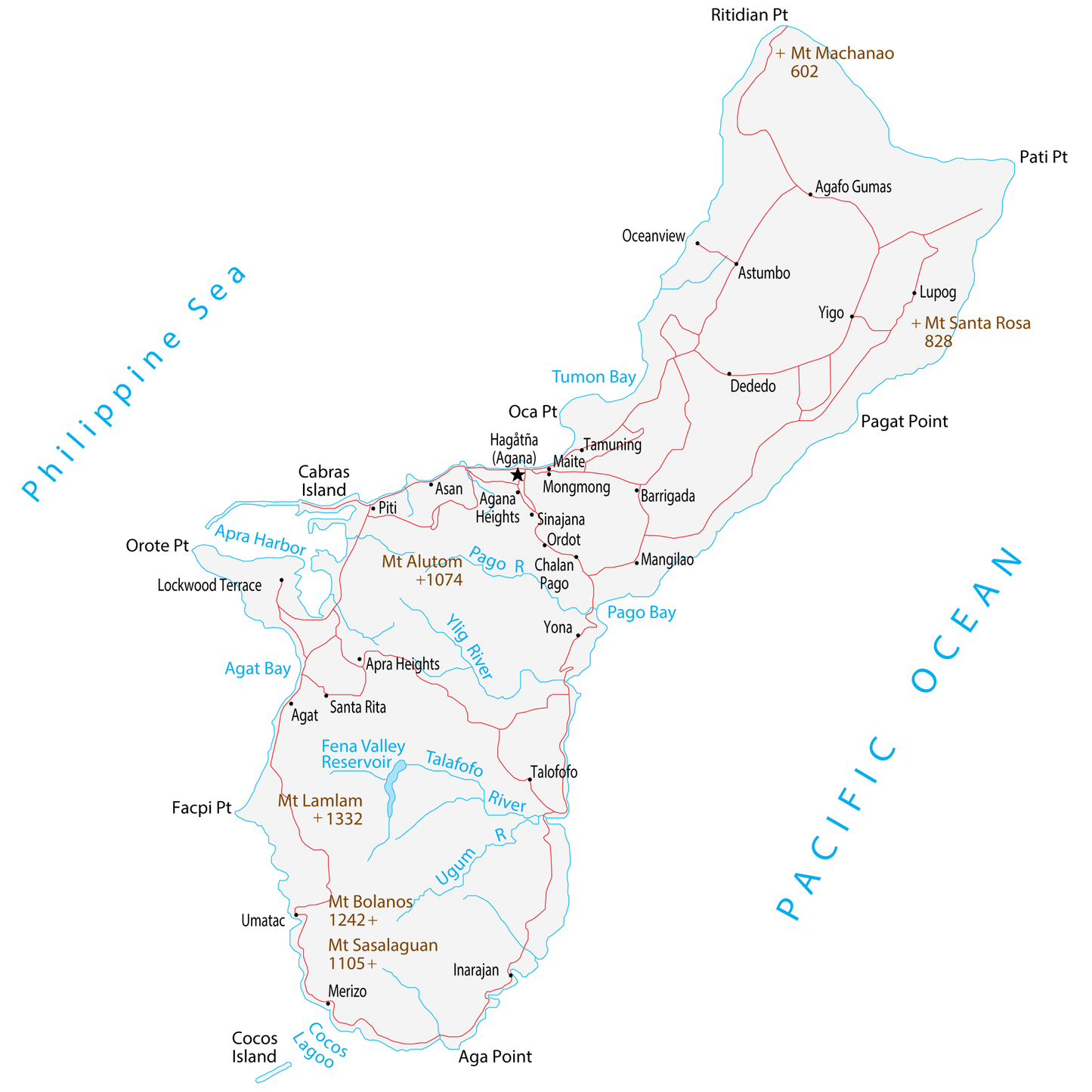 Guam Road Map Glossy Poster Picture Photo Print Banner  Booma Prints