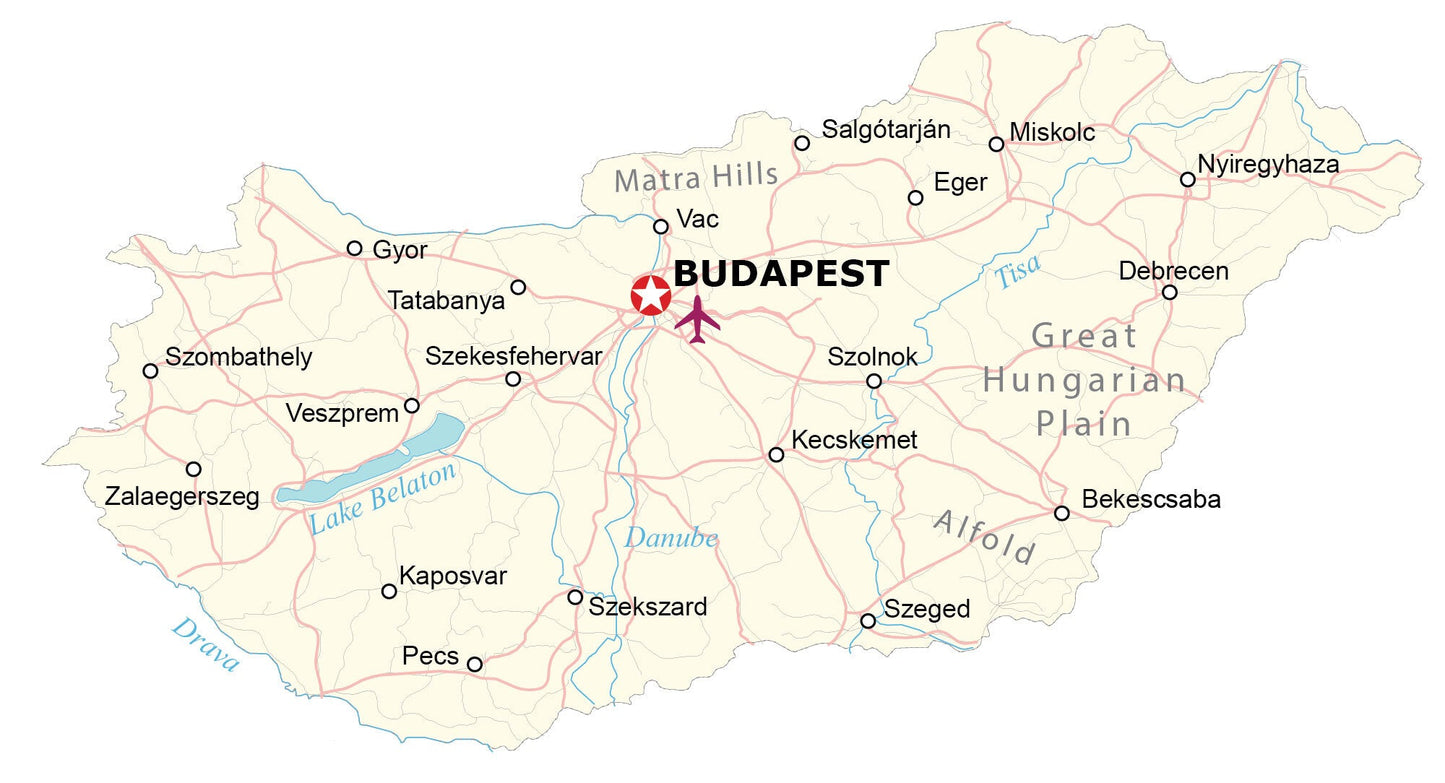 Hungary Road Map Glossy Poster Picture Photo Print Banner  Booma Prints