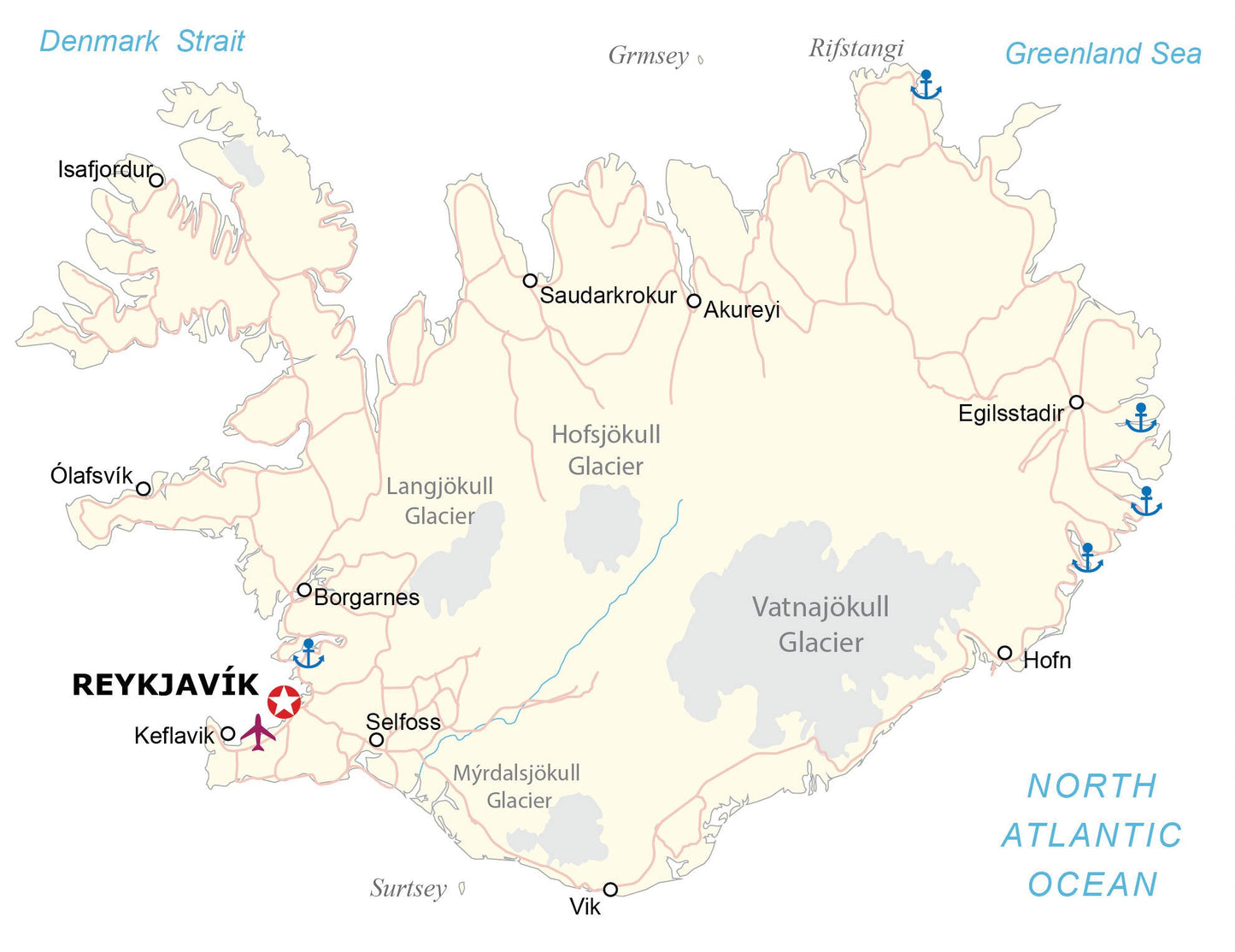 Iceland Road Map Glossy Poster Picture Photo Print Banner  Booma Prints