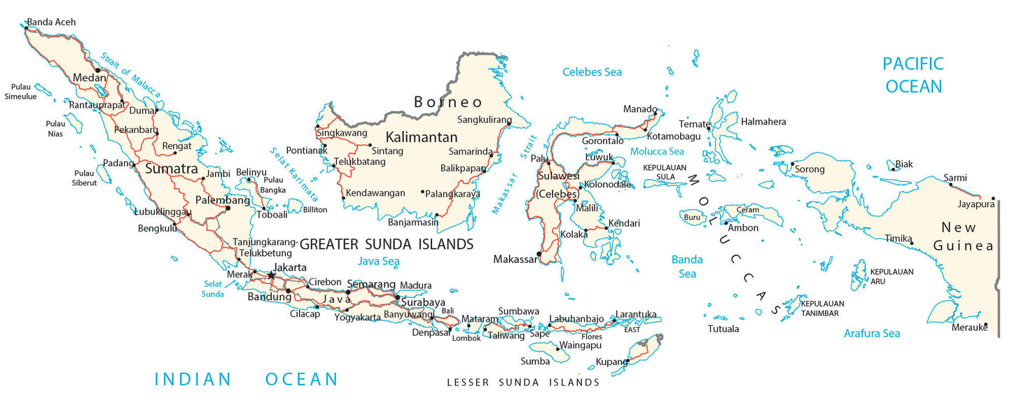 Indonesia Road Map Glossy Poster Picture Photo Print Banner  Booma Prints