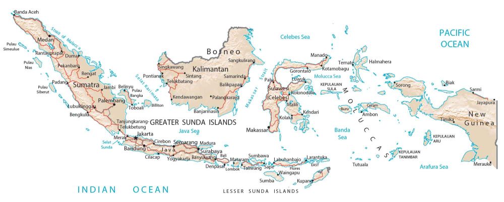 Indonesia Physical Terrain Map Glossy Poster Picture Photo Print Banner  Booma Prints