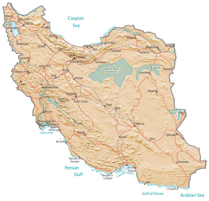 Iran Physical Map Glossy Poster Picture Photo Print Banner  Booma Prints