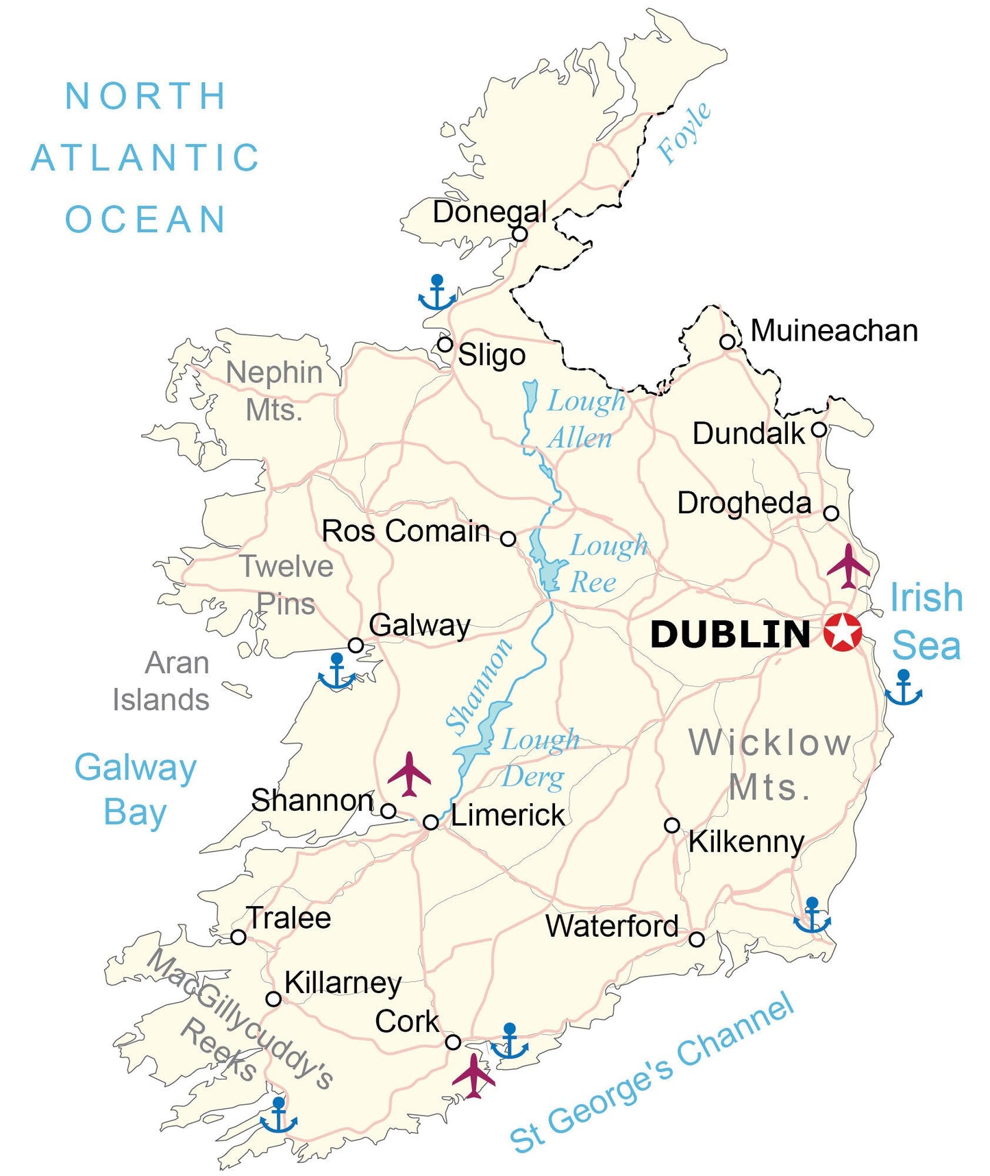 Ireland Road Map Glossy Poster Picture Photo Print Banner  Booma Prints