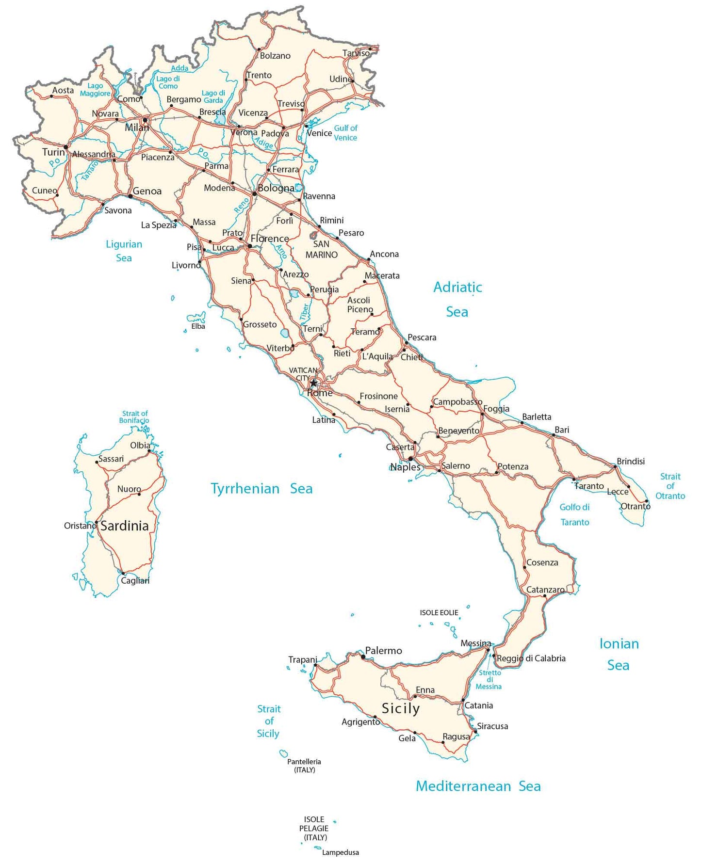Italy Road Map Glossy Poster Picture Photo Print Banner  Booma Prints