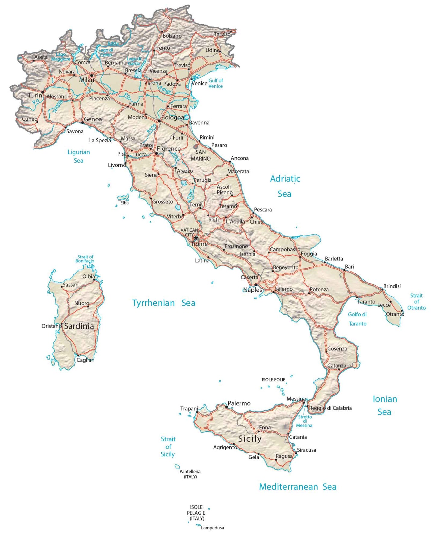 Italy Physical Map Glossy Poster Picture Photo Print Banner  Booma Prints